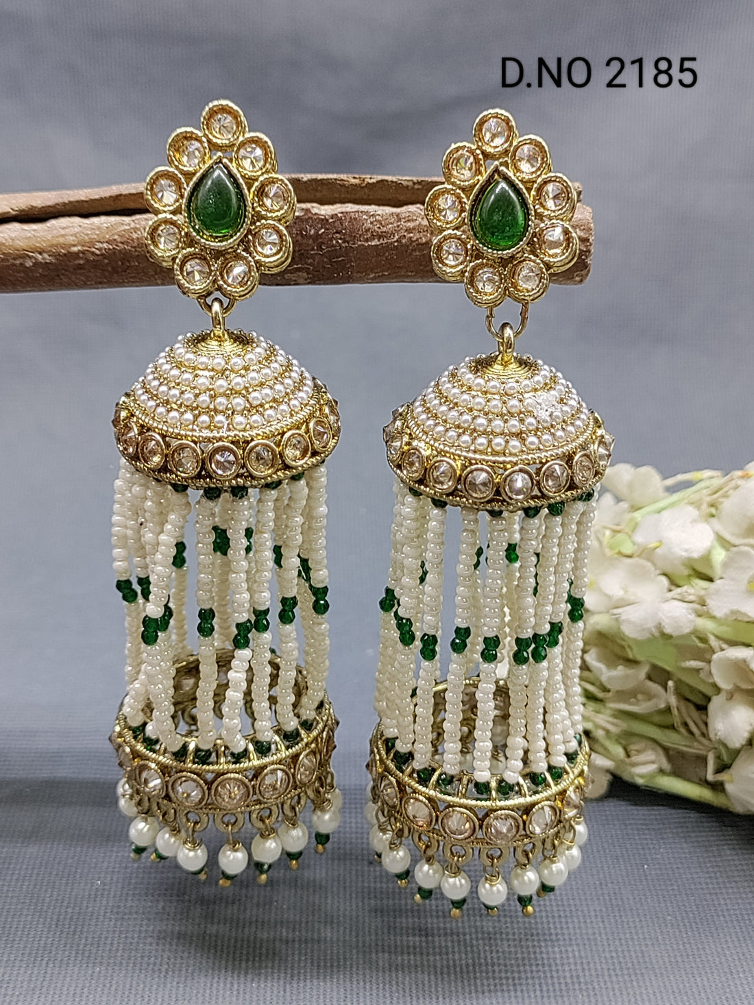 Polki Mehandi Pearl Jhumki Earring Sku 2185 rchiecreation