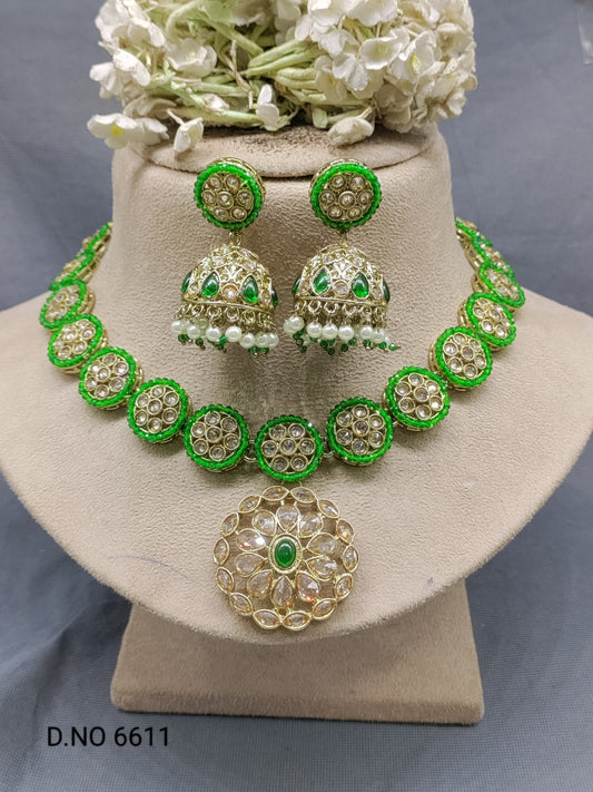 Polki Mehndi Necklace Set SKU 6611 rchiecreation