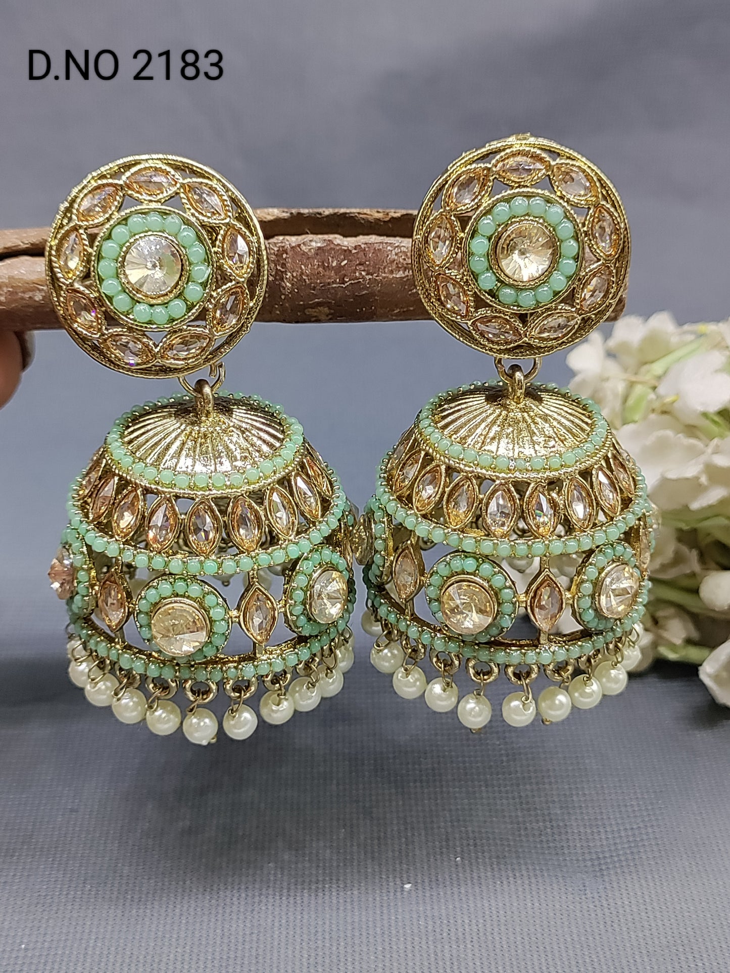 Polki Mehandi Jhumki Earring Sku 2183 rchiecreation