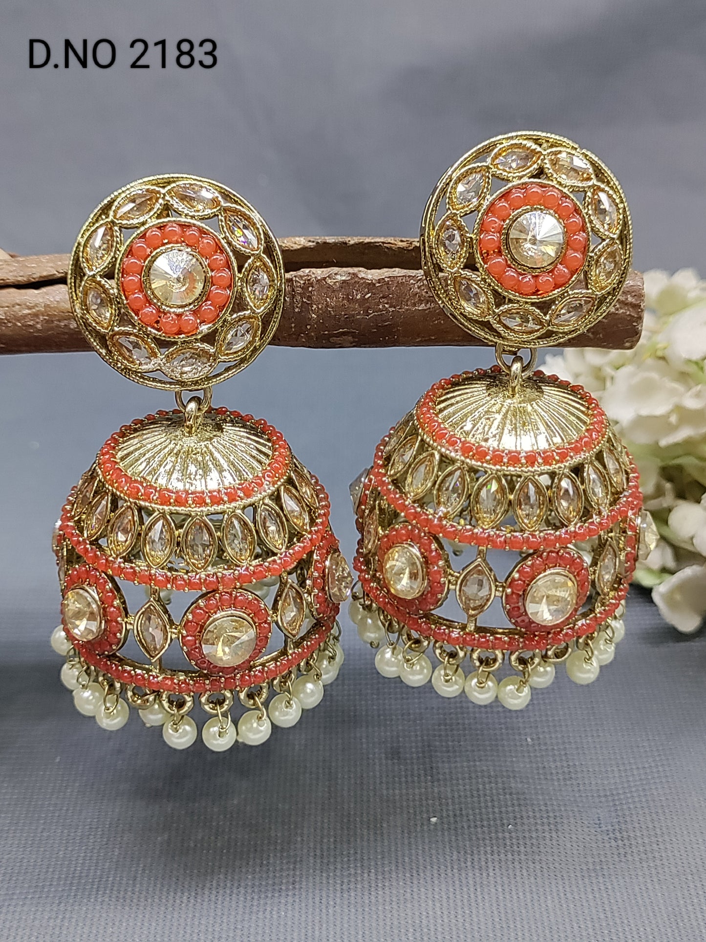 Polki Mehandi Jhumki Earring Sku 2183 rchiecreation