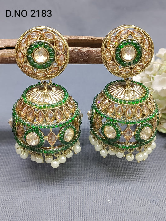 Polki Mehandi Jhumki Earring Sku 2183 rchiecreation