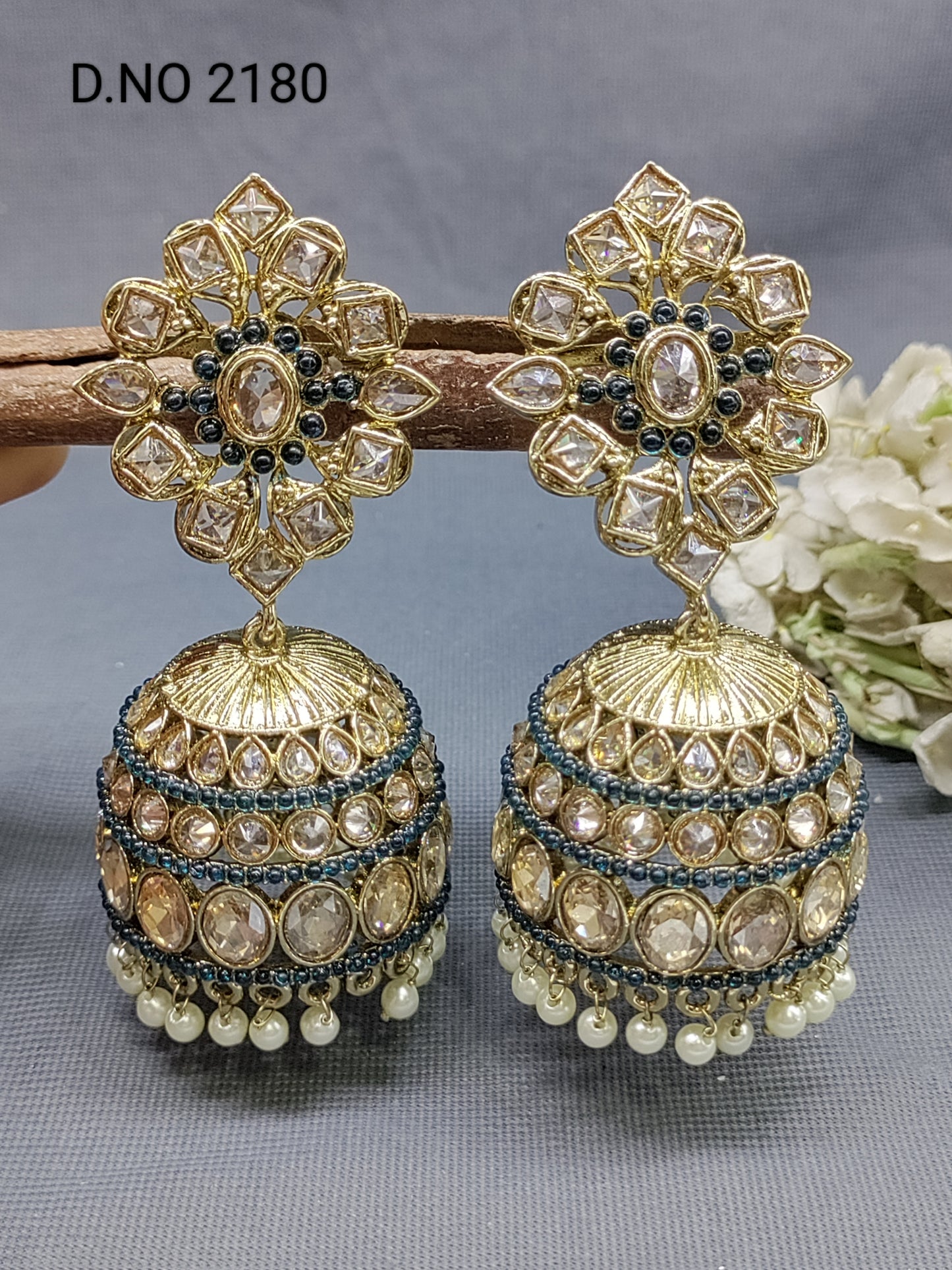 Polki Mehandi Jhumki Earring Sku 2180 rchiecreation