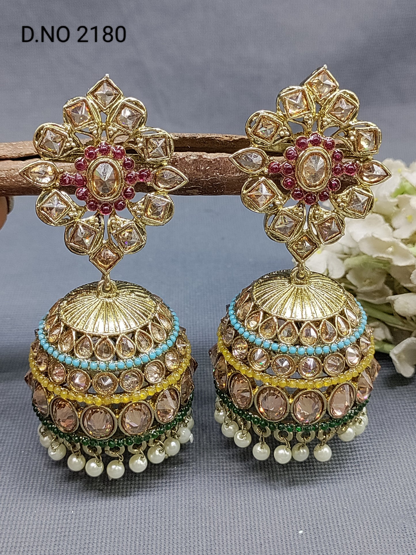 Polki Mehandi Jhumki Earring Sku 2180 rchiecreation