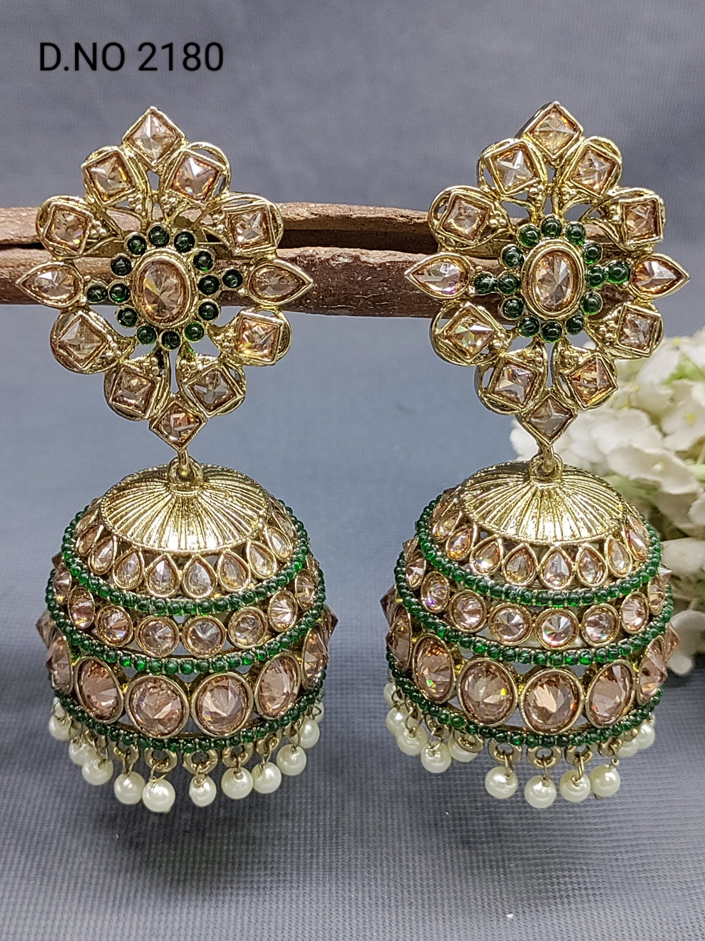 Polki Mehandi Jhumki Earring Sku 2180 rchiecreation