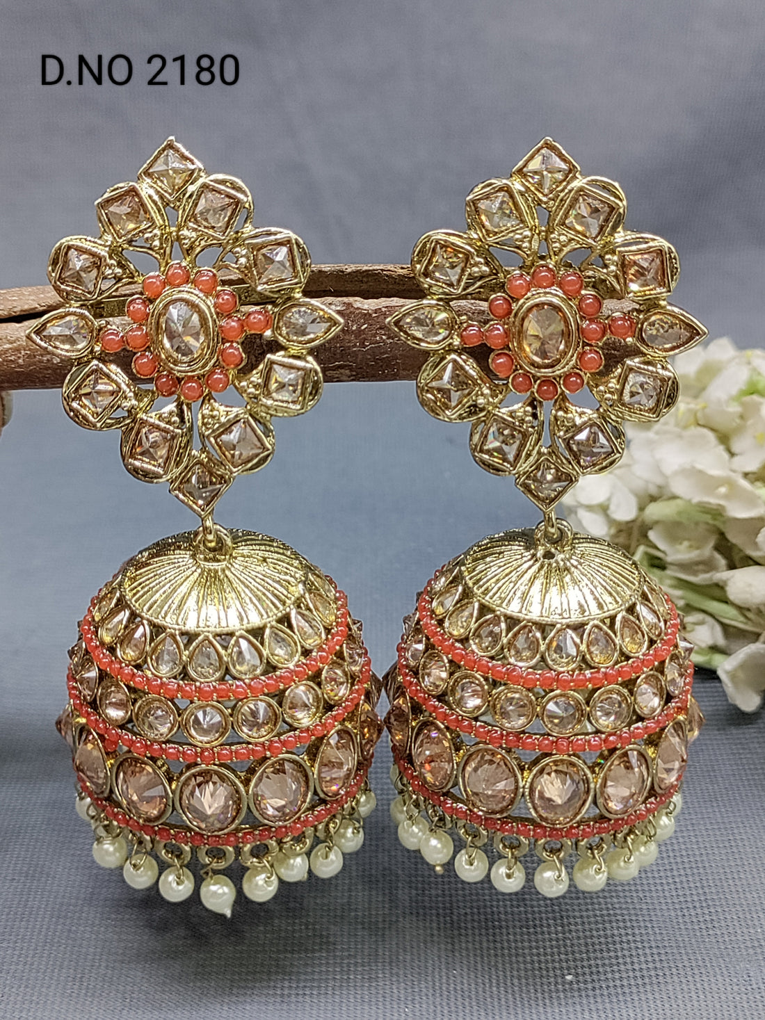 Polki Mehandi Jhumki Earring Sku 2180 rchiecreation