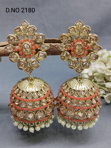 Polki Mehandi Jhumki Earring Sku 2180 rchiecreation