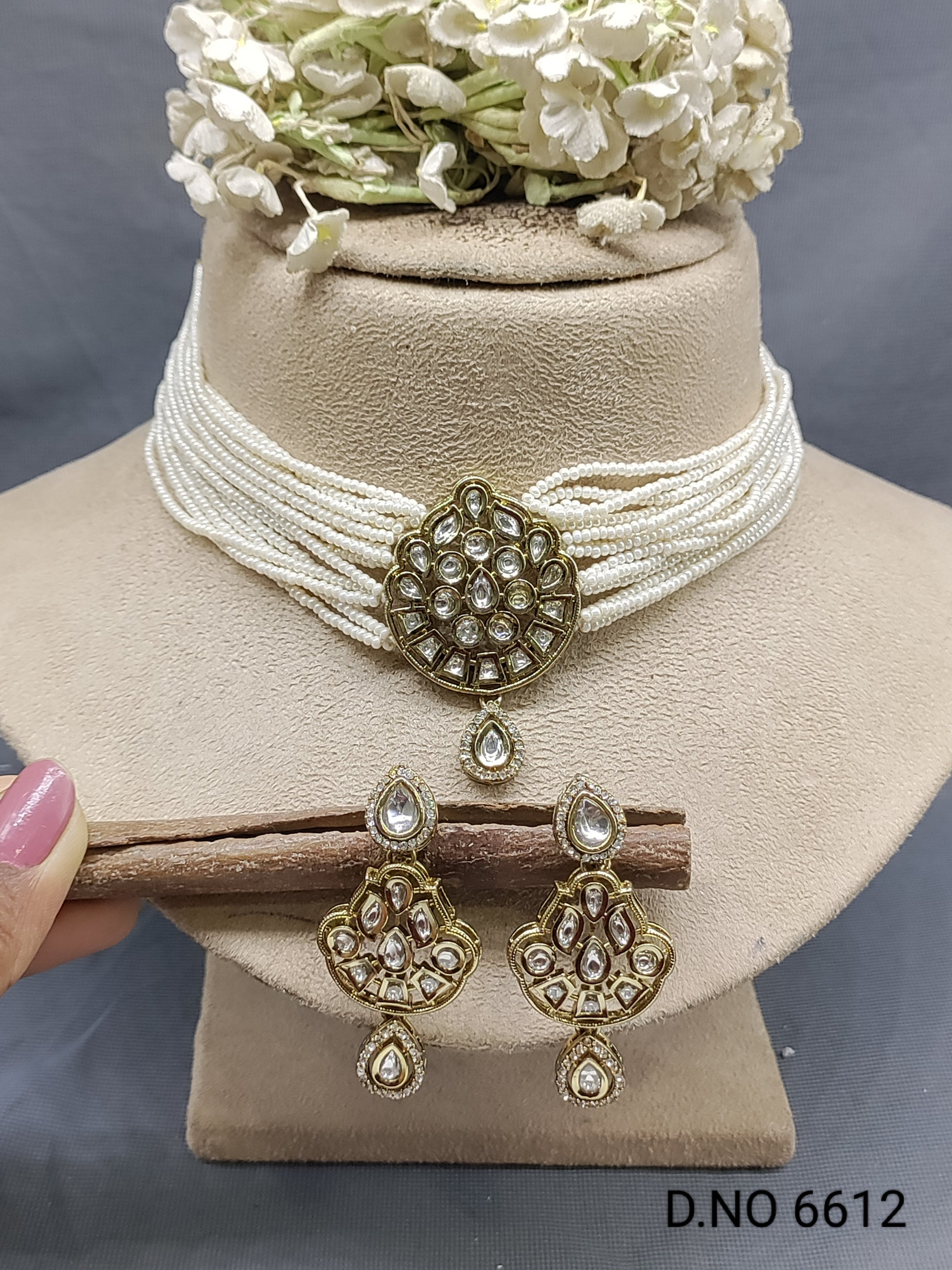 Mehandi Kundan Choker Necklace Set Sku 6612 rchiecreation