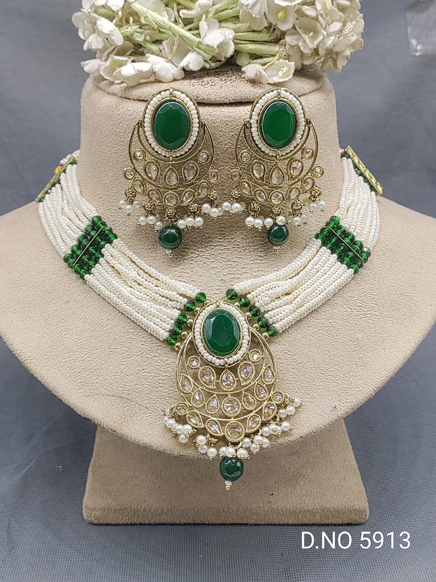 Polki Mehandi Necklace Set Sku-5913 B1 rchiecreation