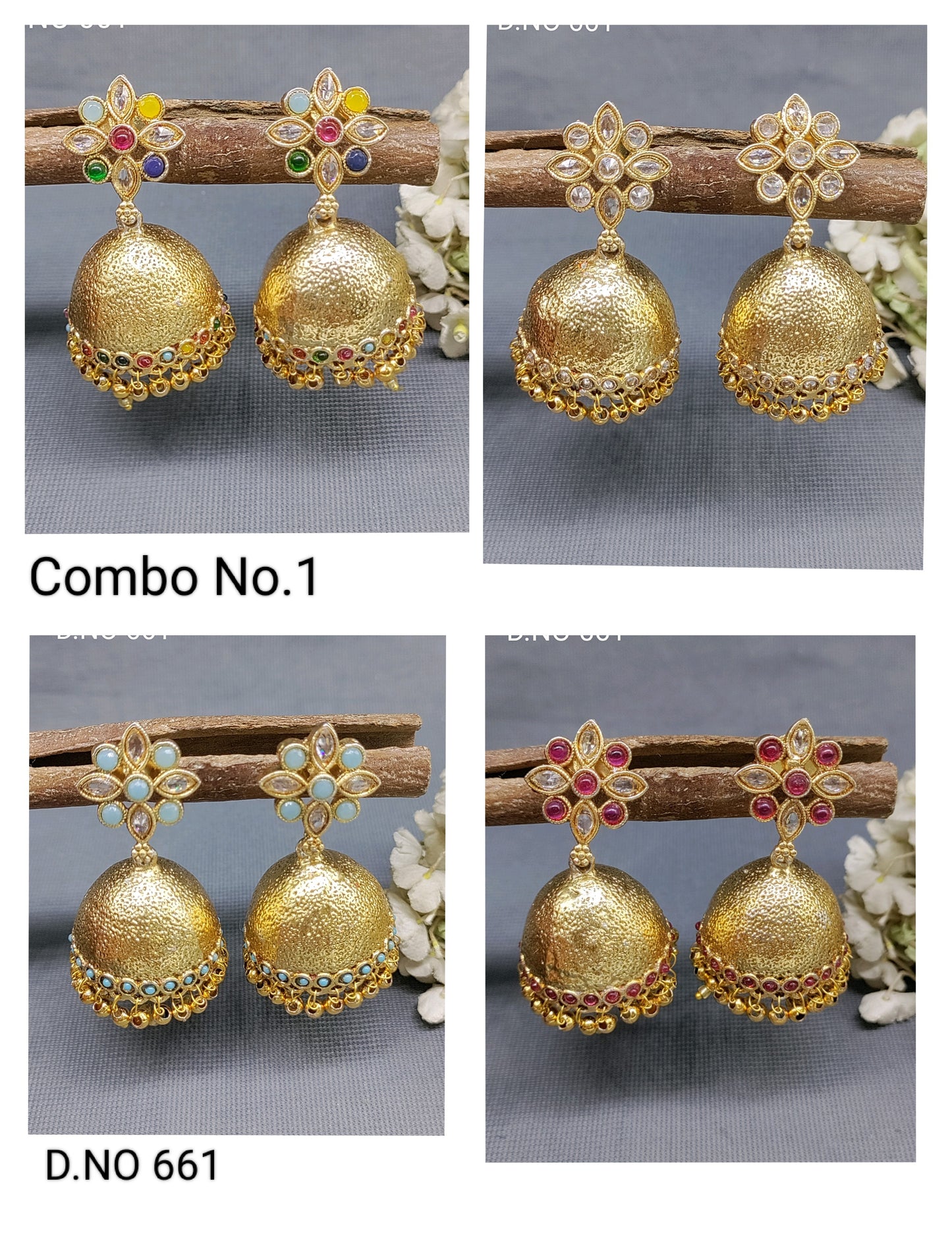 Antique Golden Jhumki Earring Sku 661 rchiecreation