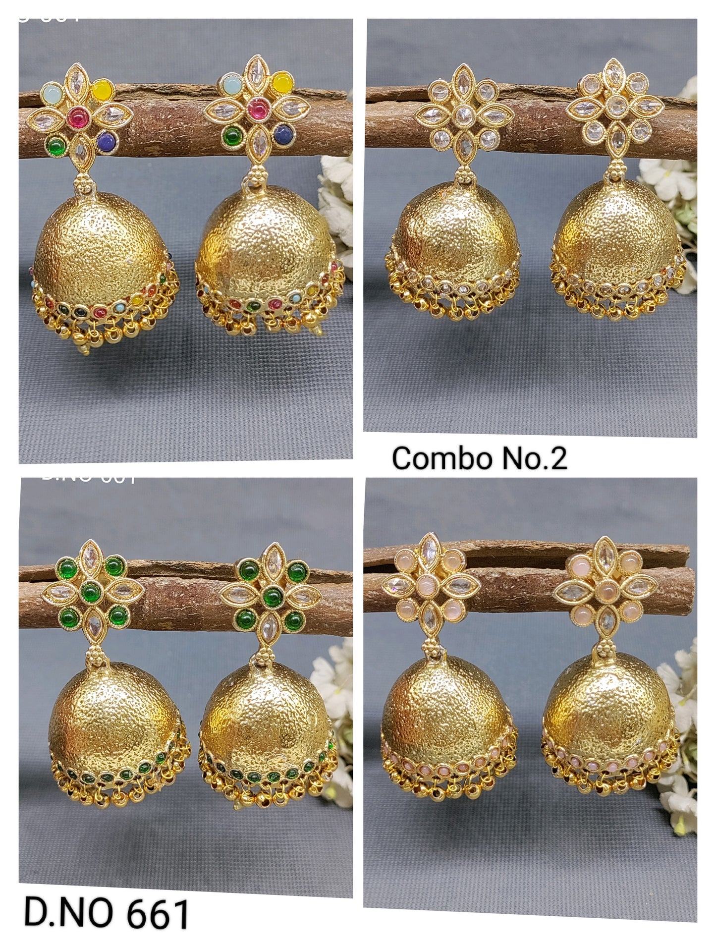 Antique Golden Jhumki Earring Sku 661 rchiecreation