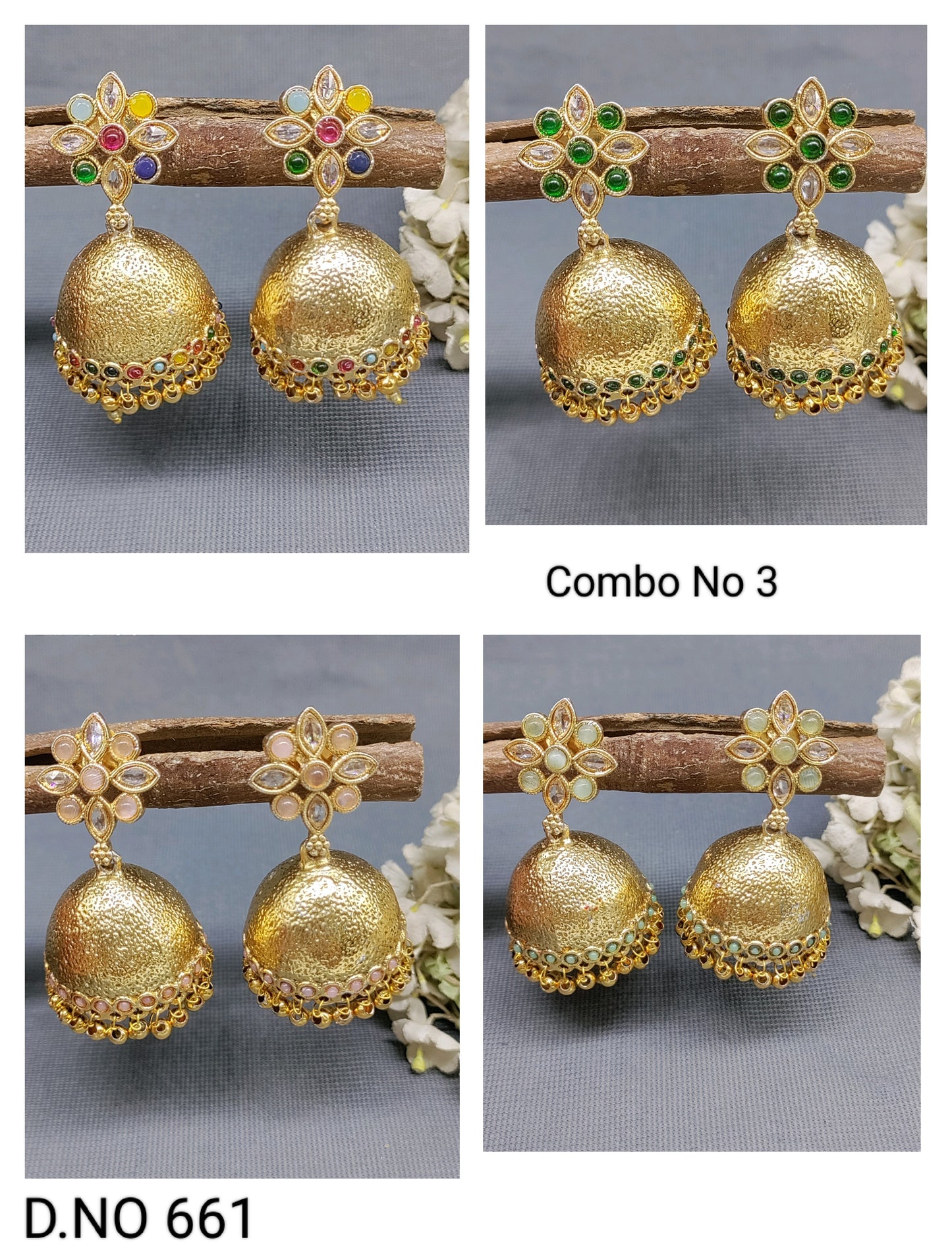 Antique Golden Jhumki Earring Sku 661 rchiecreation