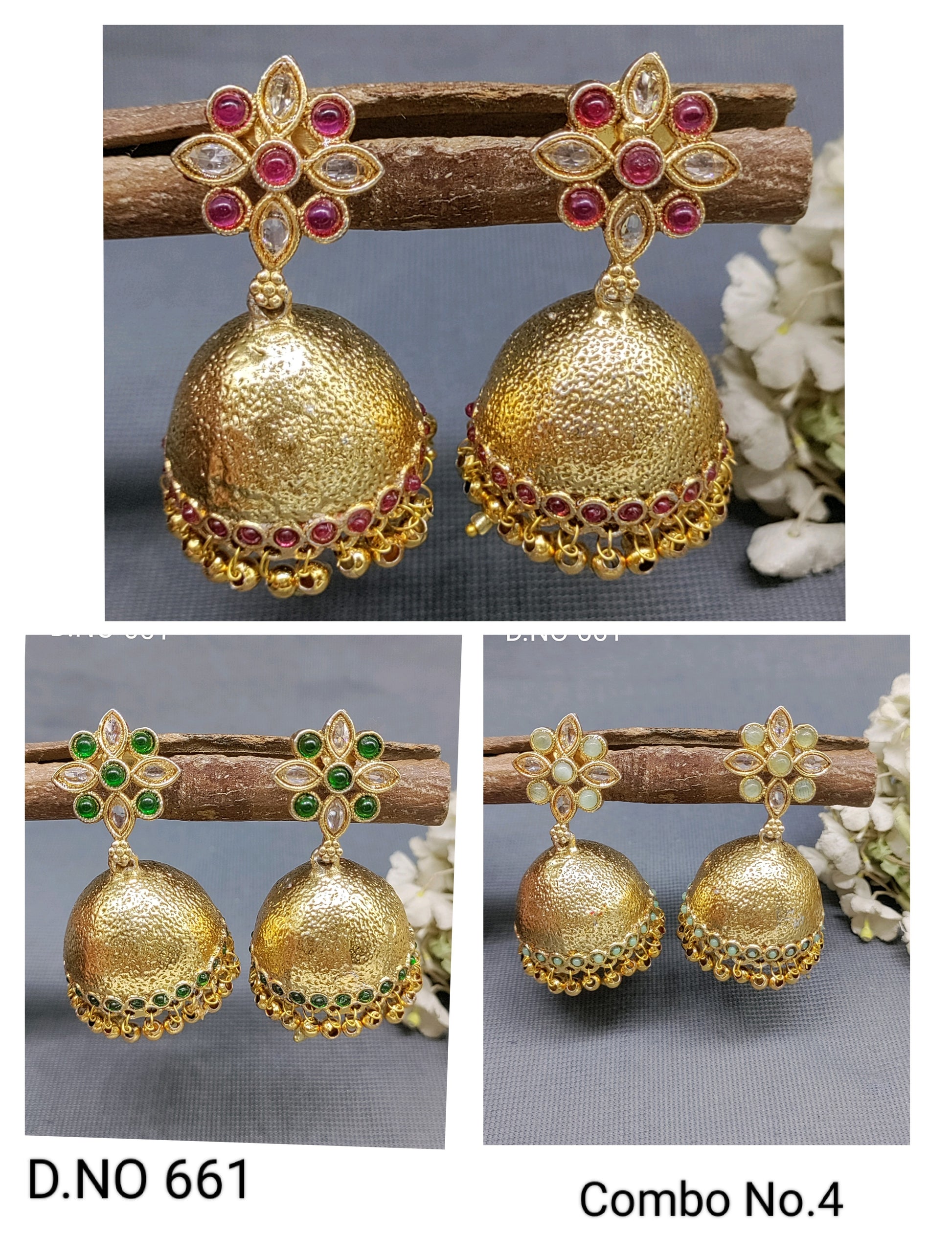 Antique Golden Jhumki Earring Sku 661-A rchiecreation