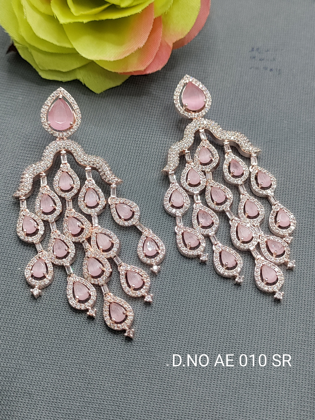 Cz Ad Rose Gold Earrings Sku AE 010 SR C1 rchiecreation