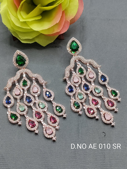 Cz Ad Rose Gold Earrings Sku AE 010 SR C1 rchiecreation