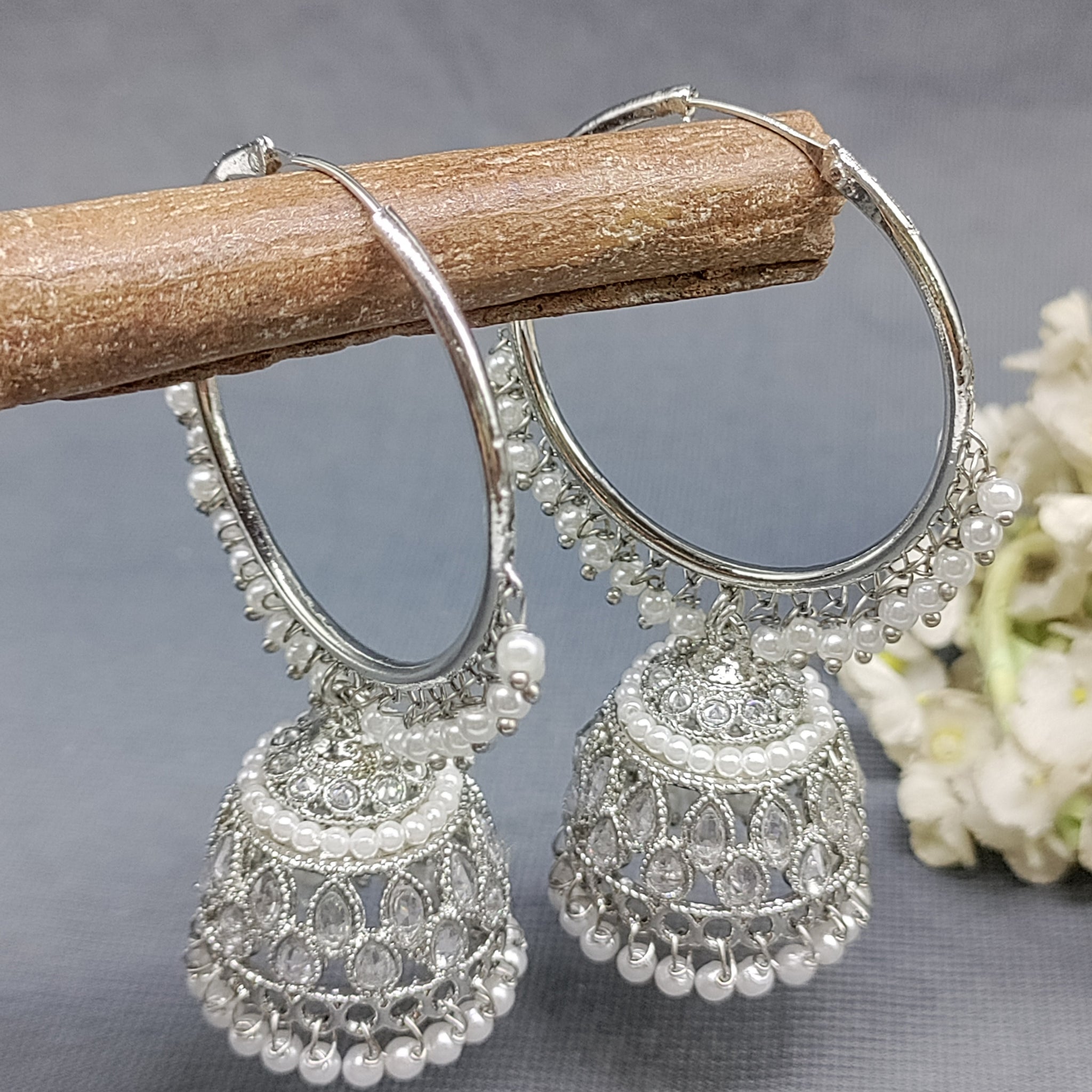 Polki Mehandi Pearl Bali Jhumki Earring Sku 2173 rchiecreation