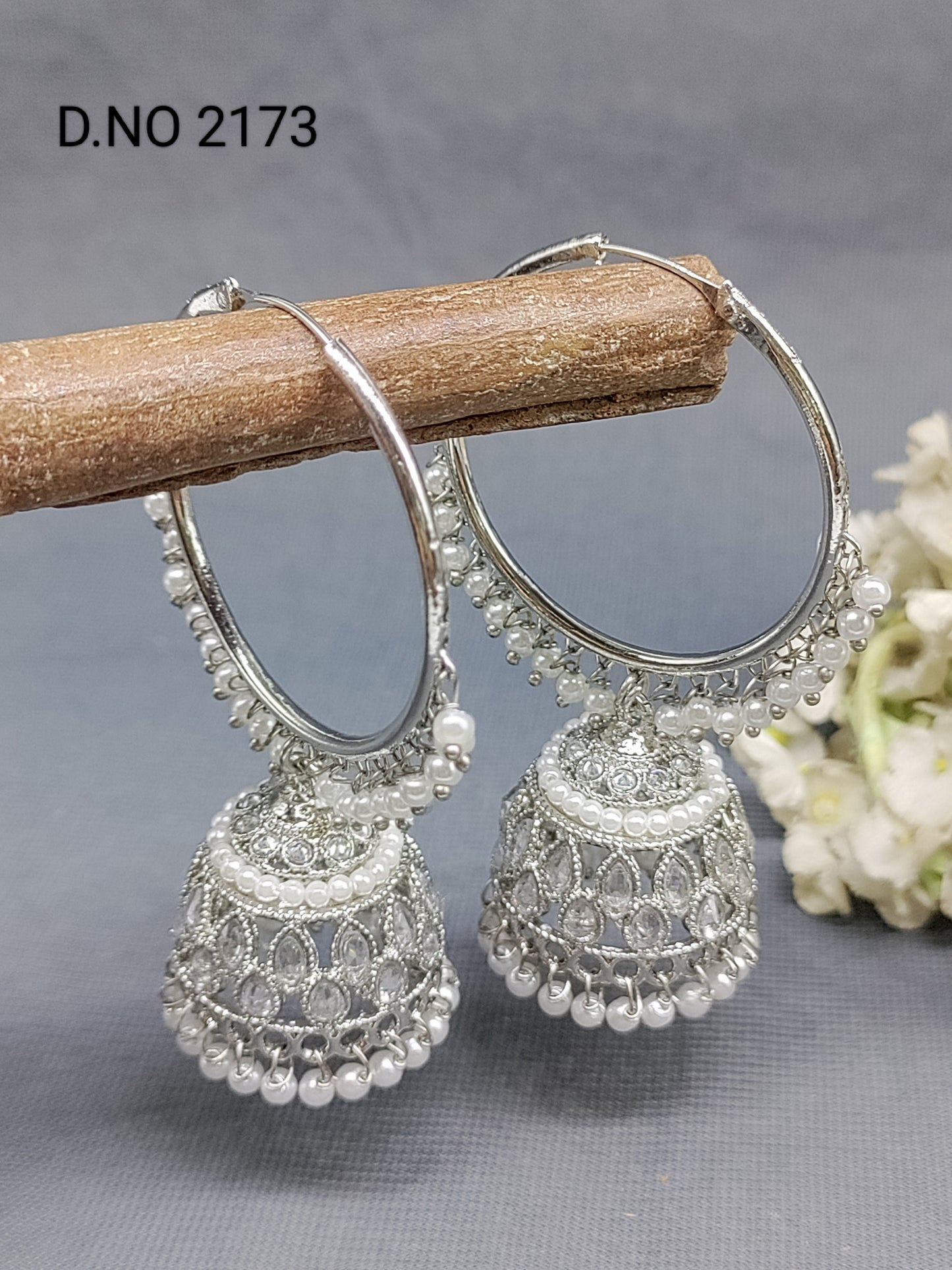 Polki Mehandi Pearl Bali Jhumki Earring Sku 2173 rchiecreation