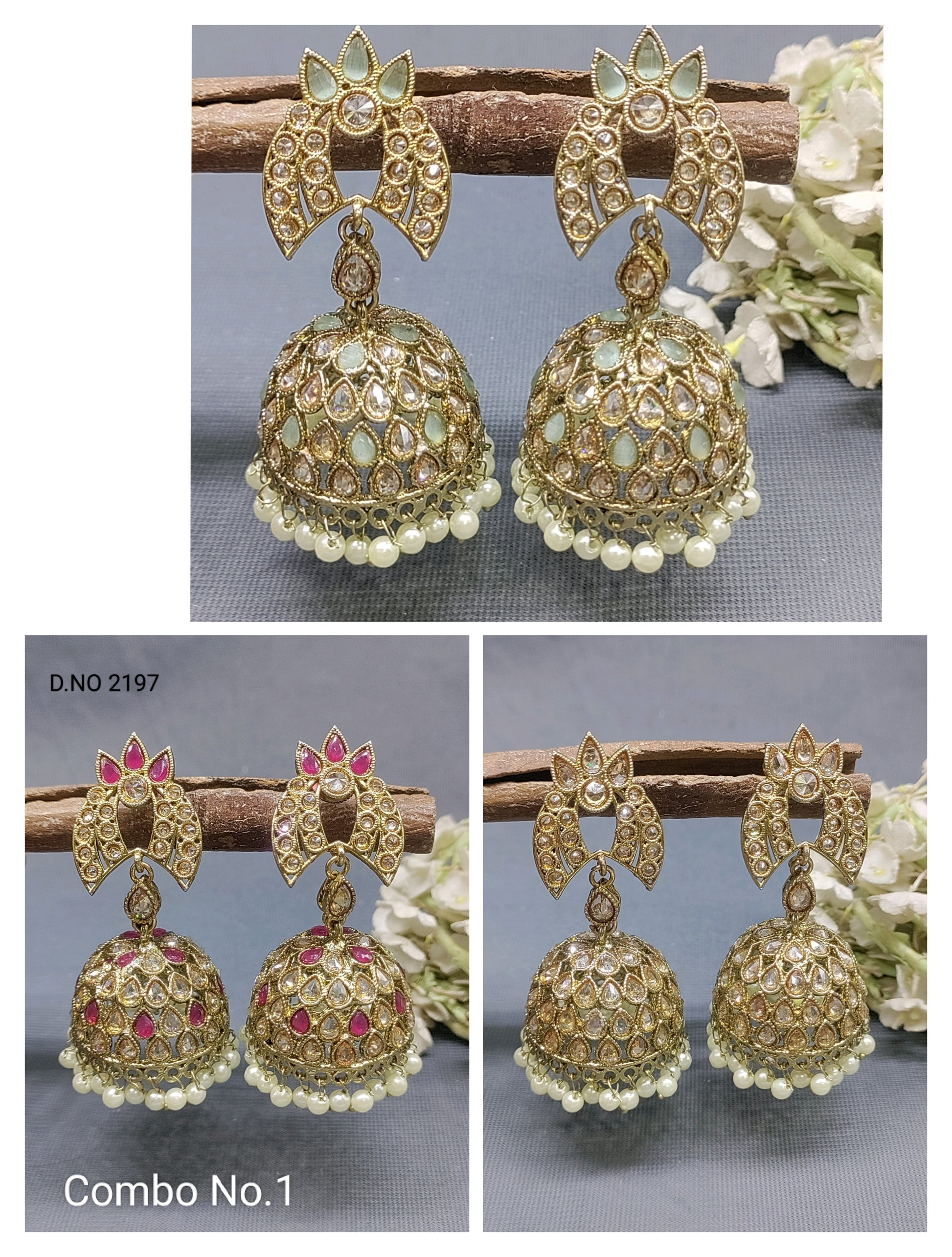 Polki Mehandi Jhumki Earring Sku 2197 rchiecreation