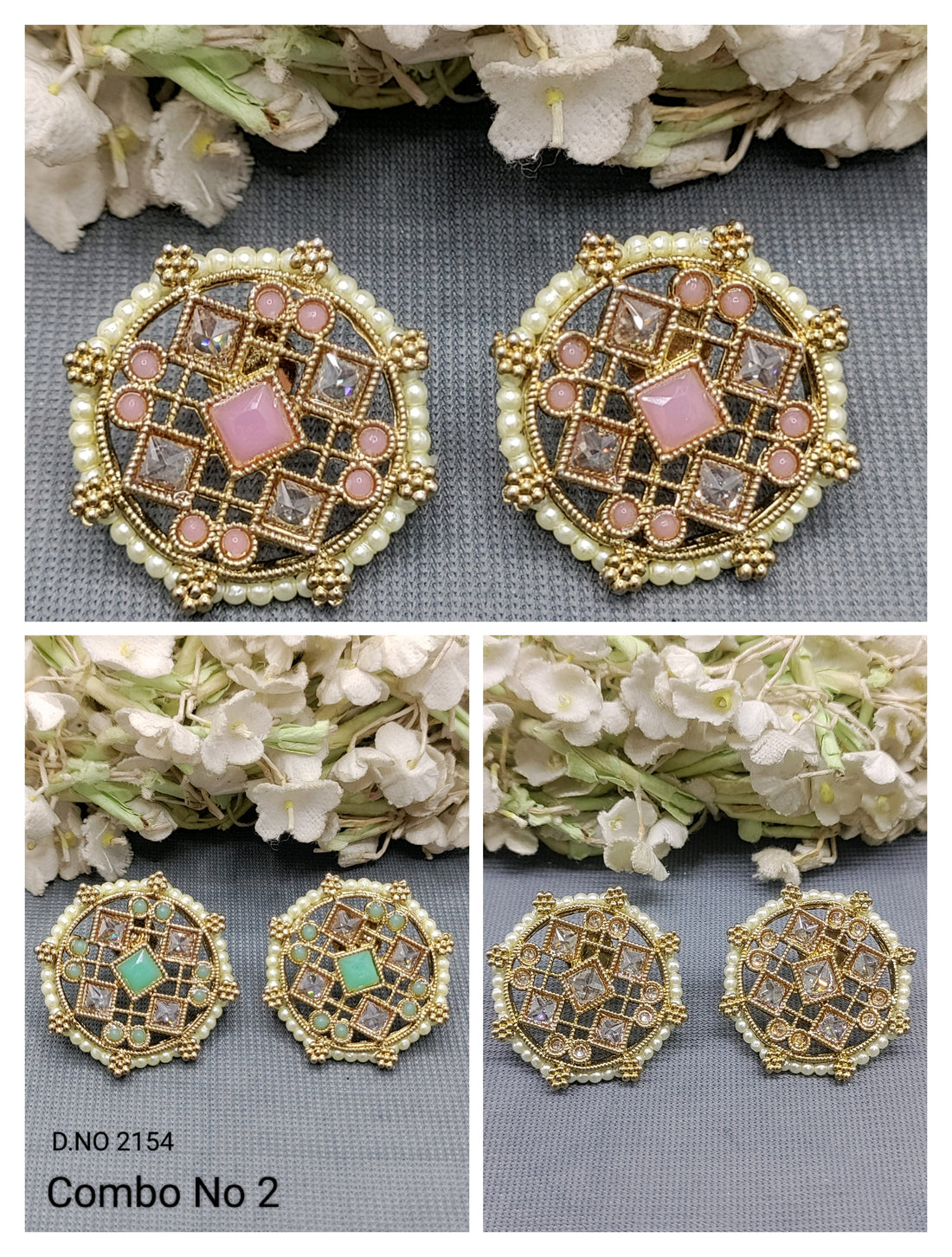 Polki Mehandi Tops & Stud Earring Sku 2154 E1 rchiecreation