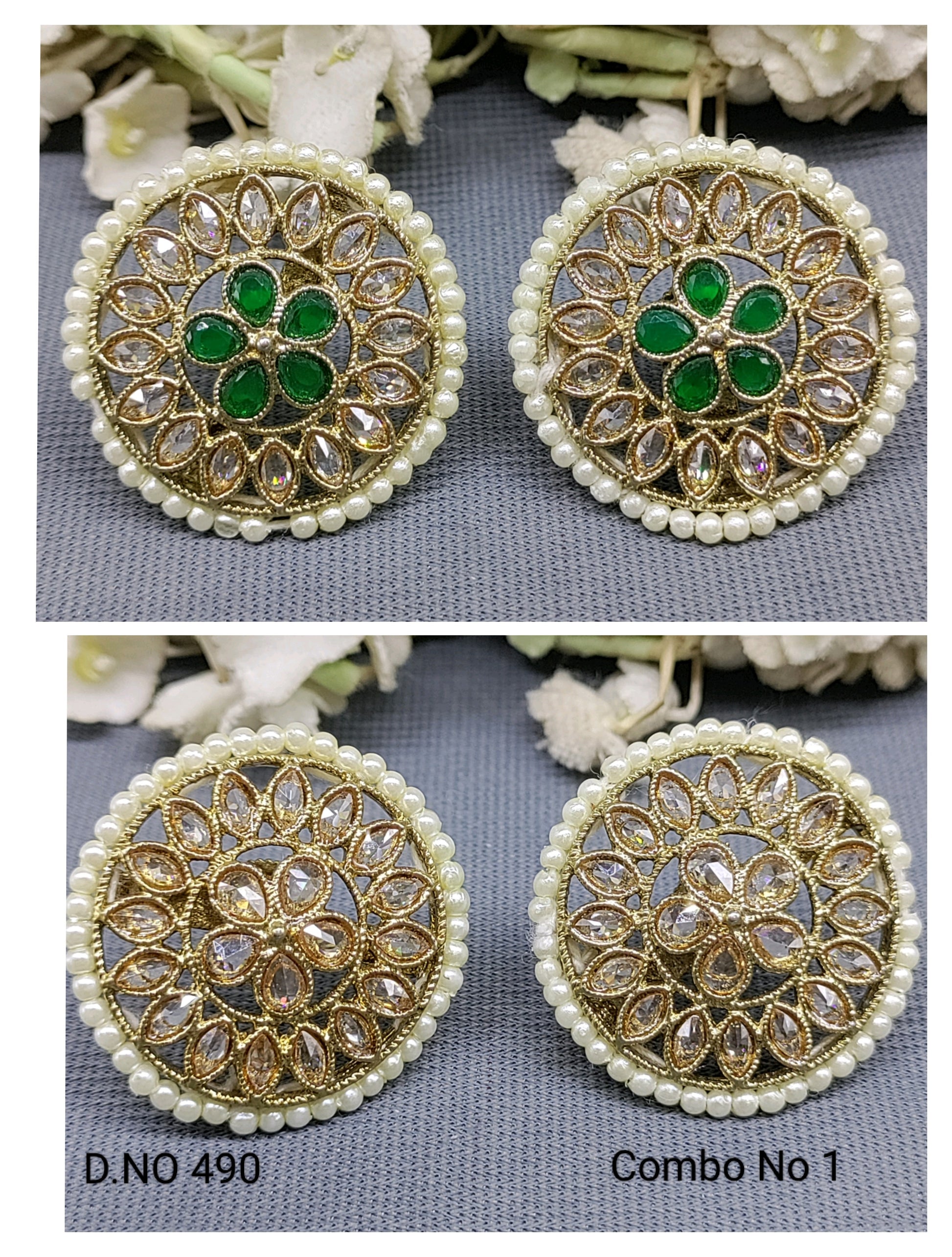 Polki Mehandi Tops & Stud Earrings Sku 490 rchiecreation