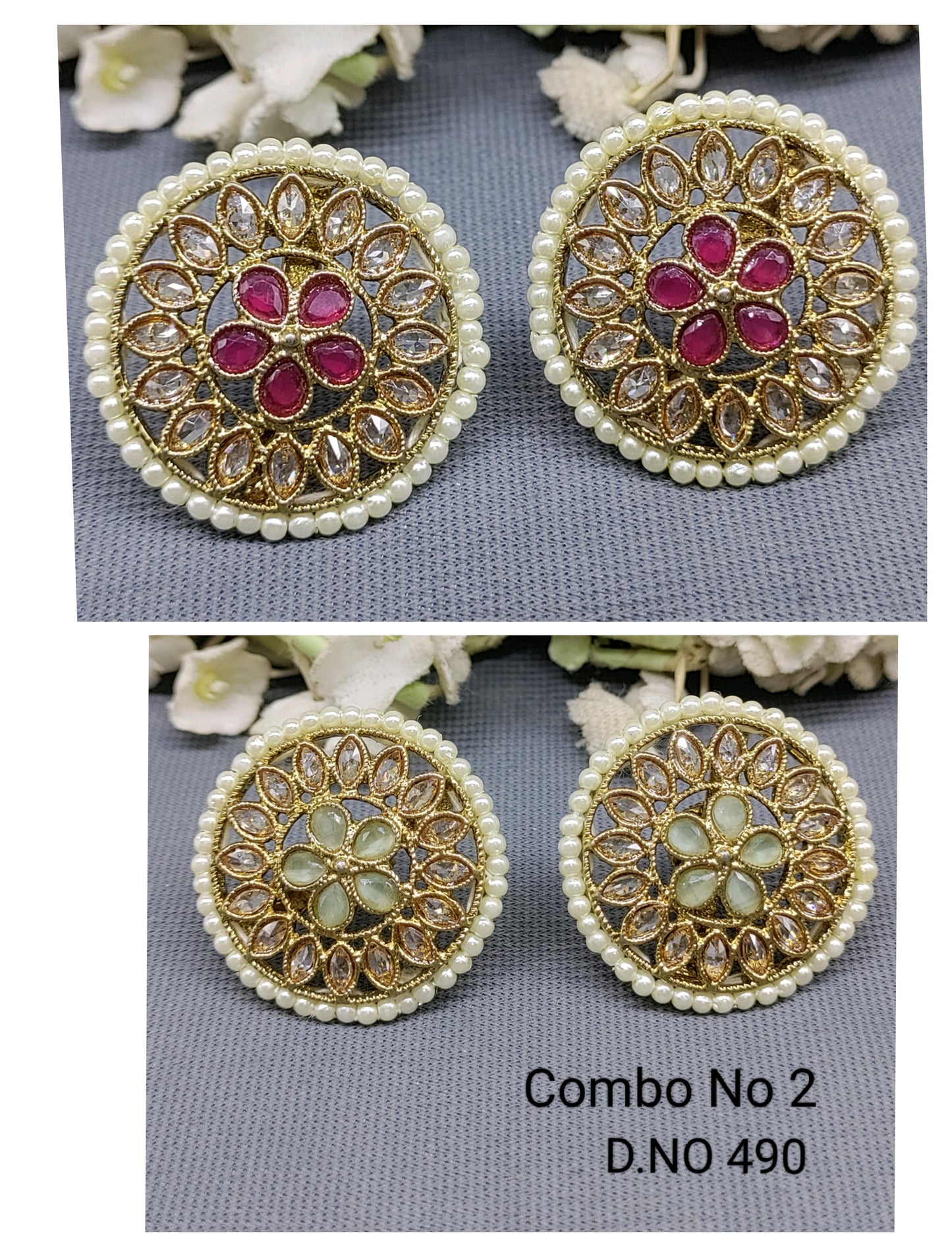 Polki Mehandi Tops & Stud Earrings Sku 490 rchiecreation