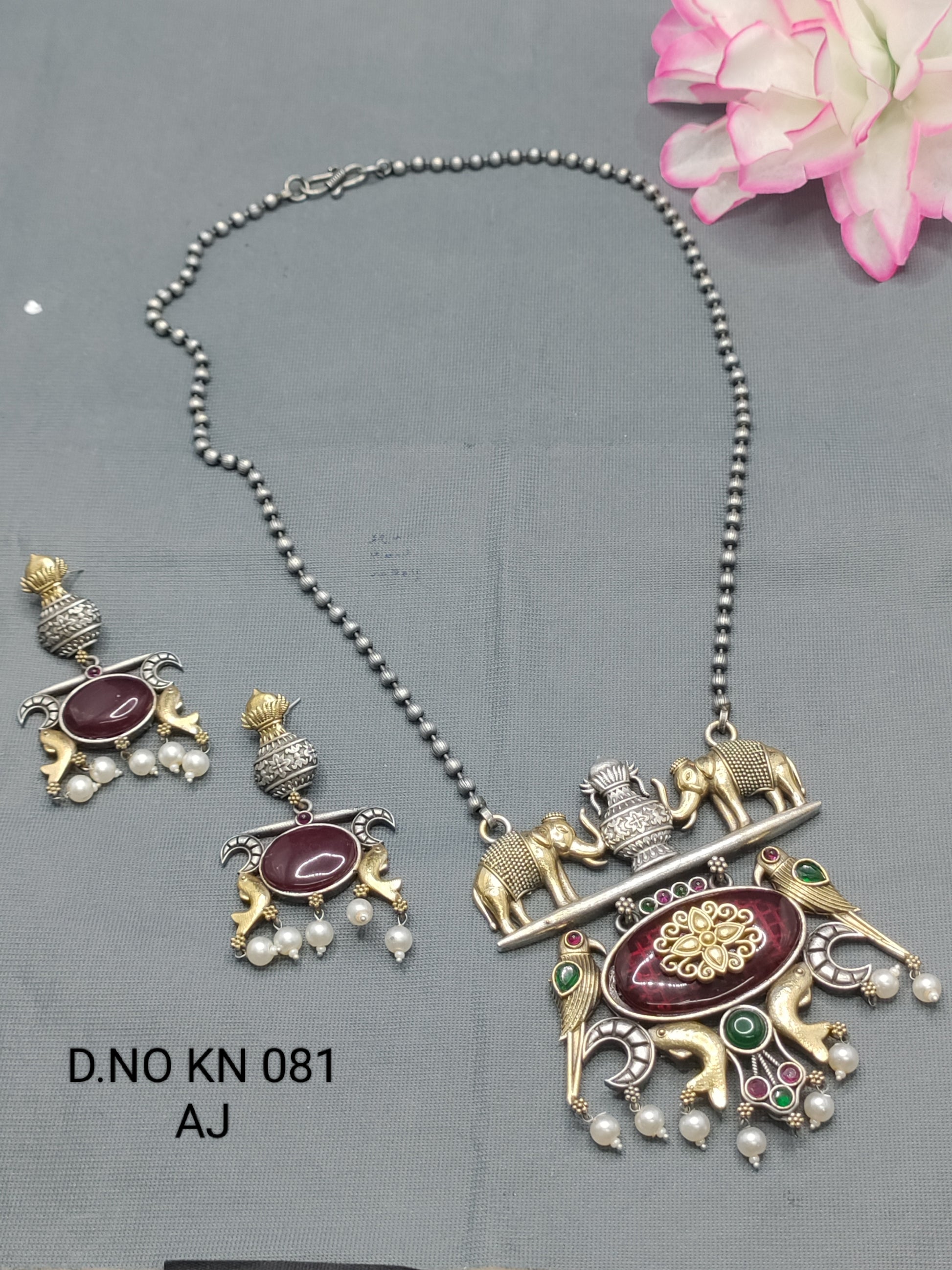 Kundan fusion Mala Necklace Set Sku KN 081 AJ rchiecreation