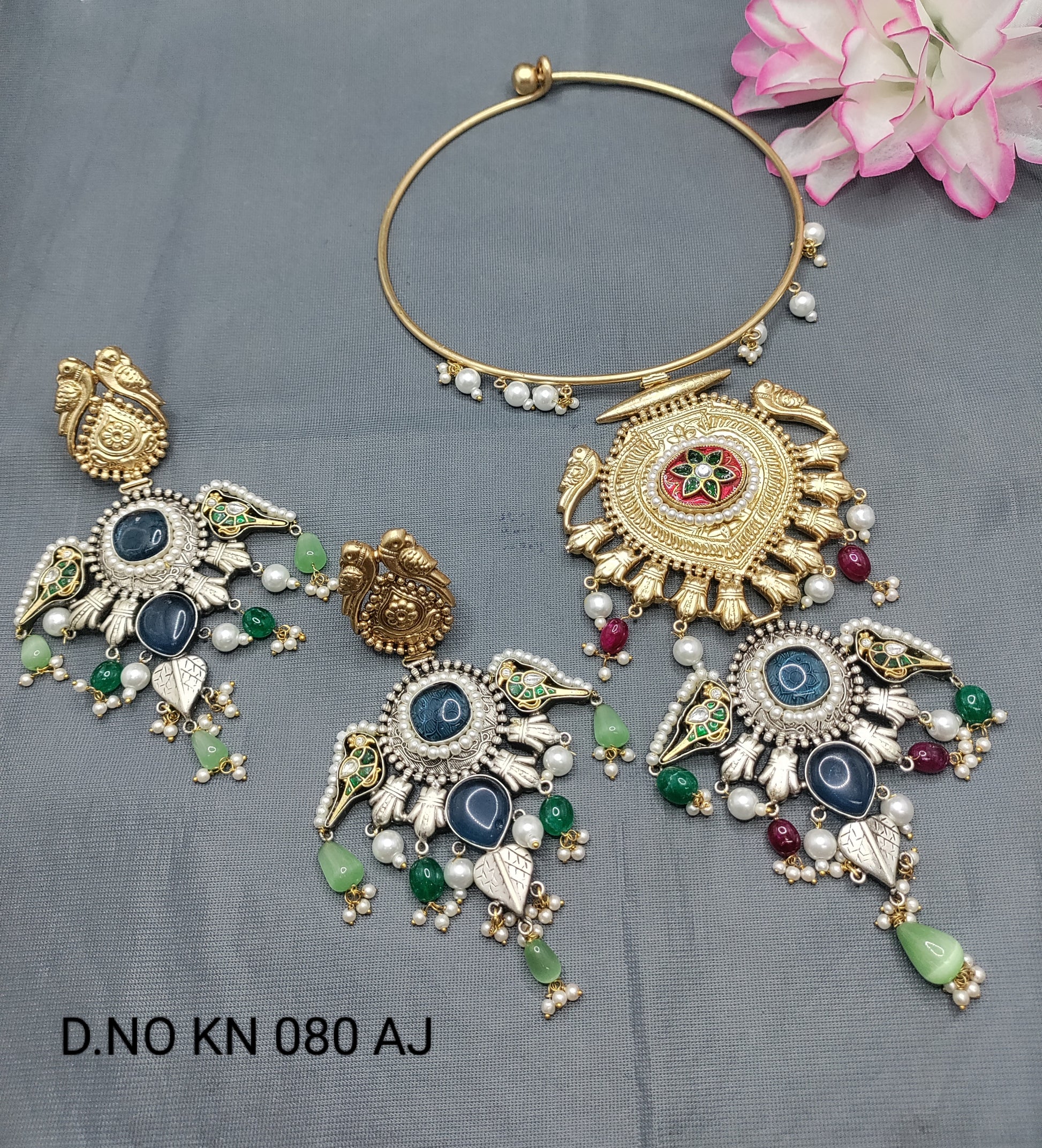 Kundan fusion Mala Necklace Set Sku KN 080 AJ rchiecreation