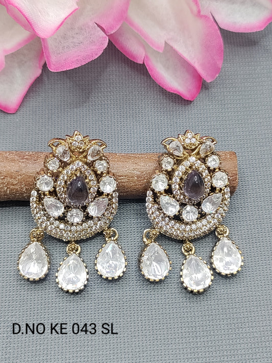 Moissanite Mehandi Kundan Earring Sku KE 043 SL rchiecreation