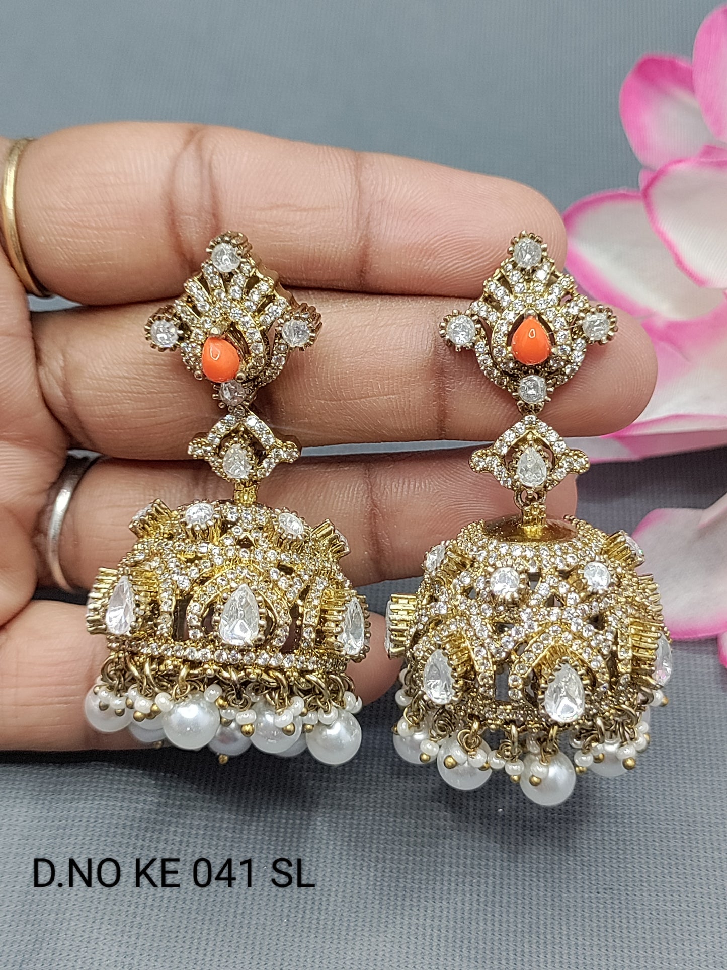 Moissanite Mehandi Kundan Jhumki Earring Sku KE 041 SL rchiecreation