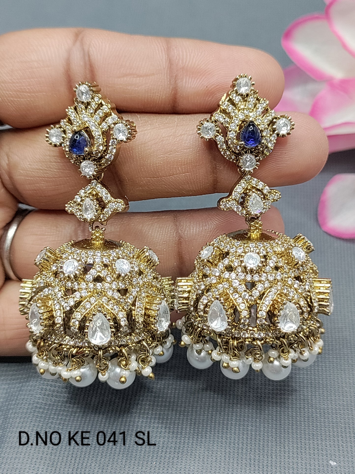 Moissanite Mehandi Kundan Jhumki Earring Sku KE 041 SL rchiecreation