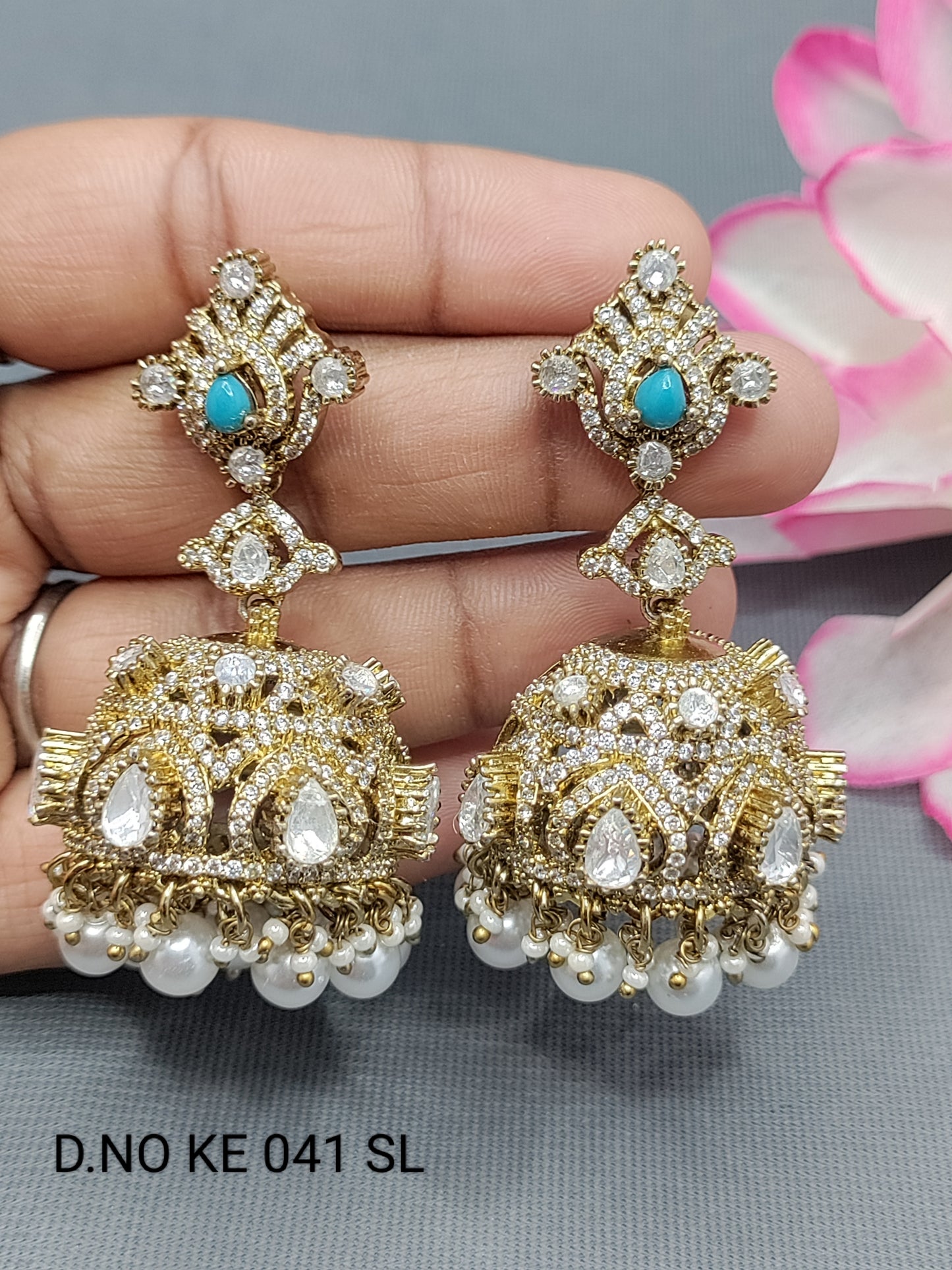 Moissanite Mehandi Kundan Jhumki Earring Sku KE 041 SL rchiecreation