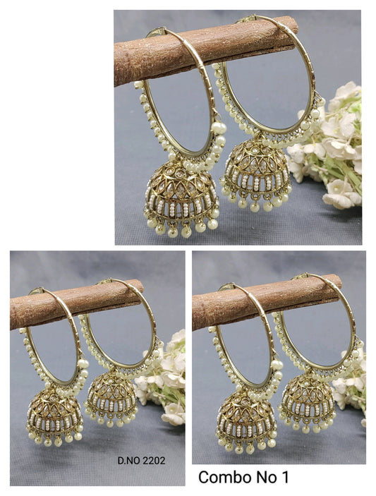 Polki Mehandi Pearl Bali Jhumki Earring Sku 2202 rchiecreation