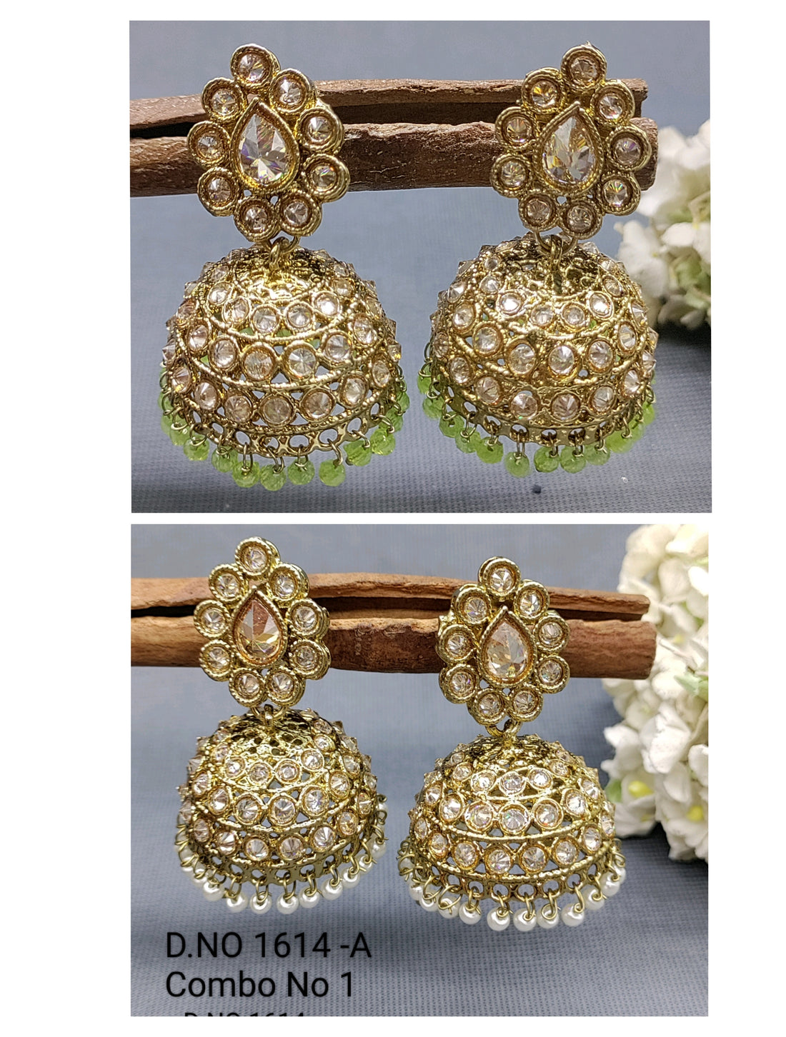 Mehandi Polki Zhumki Combo Earing SKU-1614 A rchiecreation