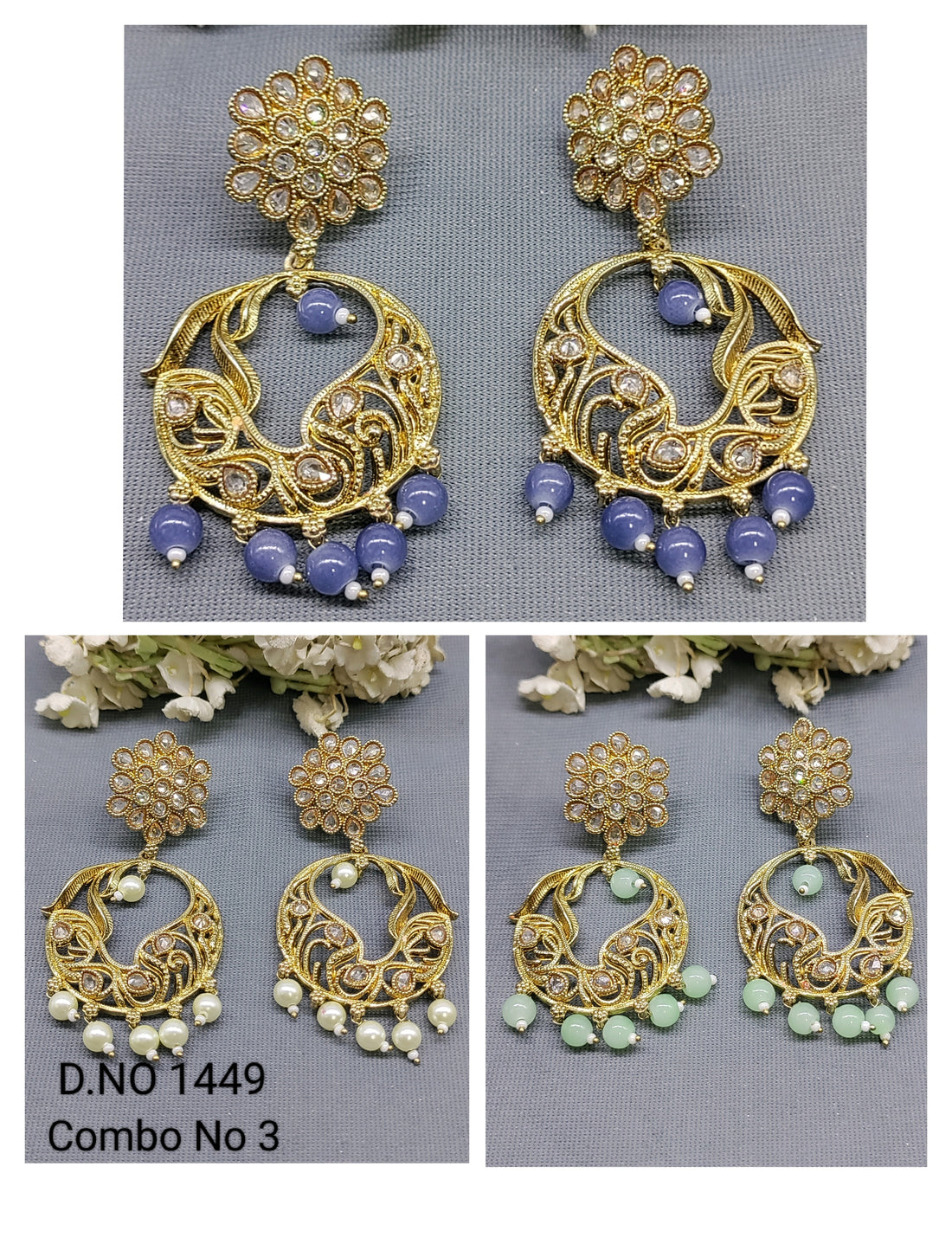 Polki Mehandi Earring Sku 1449 rchiecreation