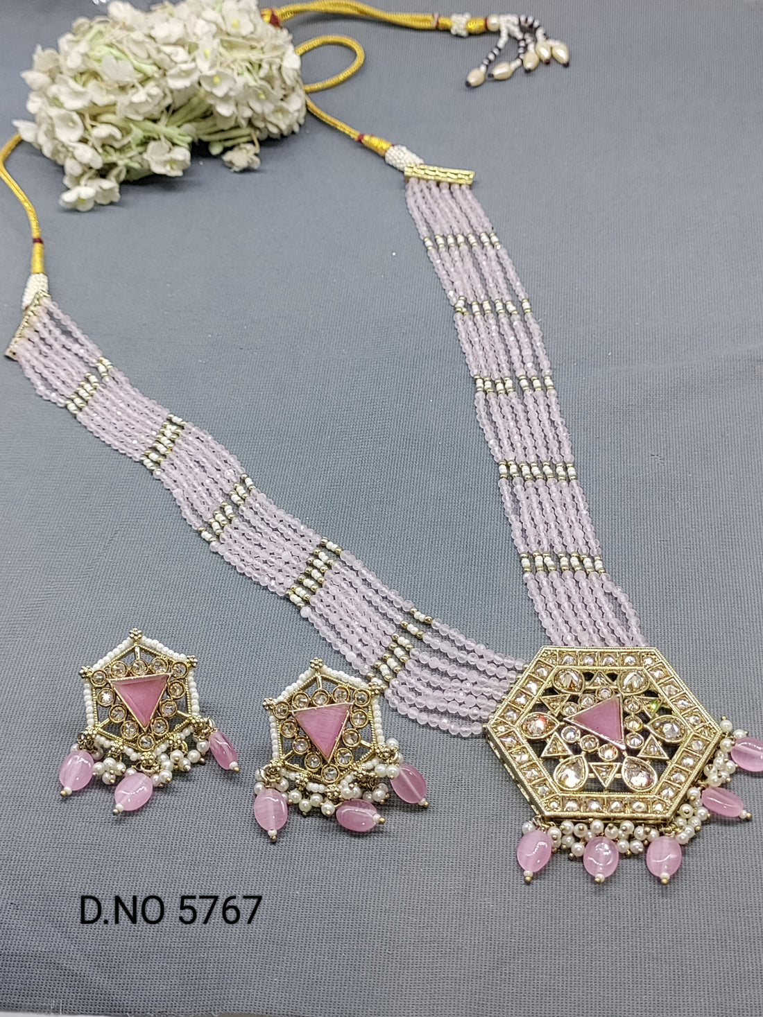 Polki Long Necklace Mehndi Set Sku-5767 B3 - rchiecreation