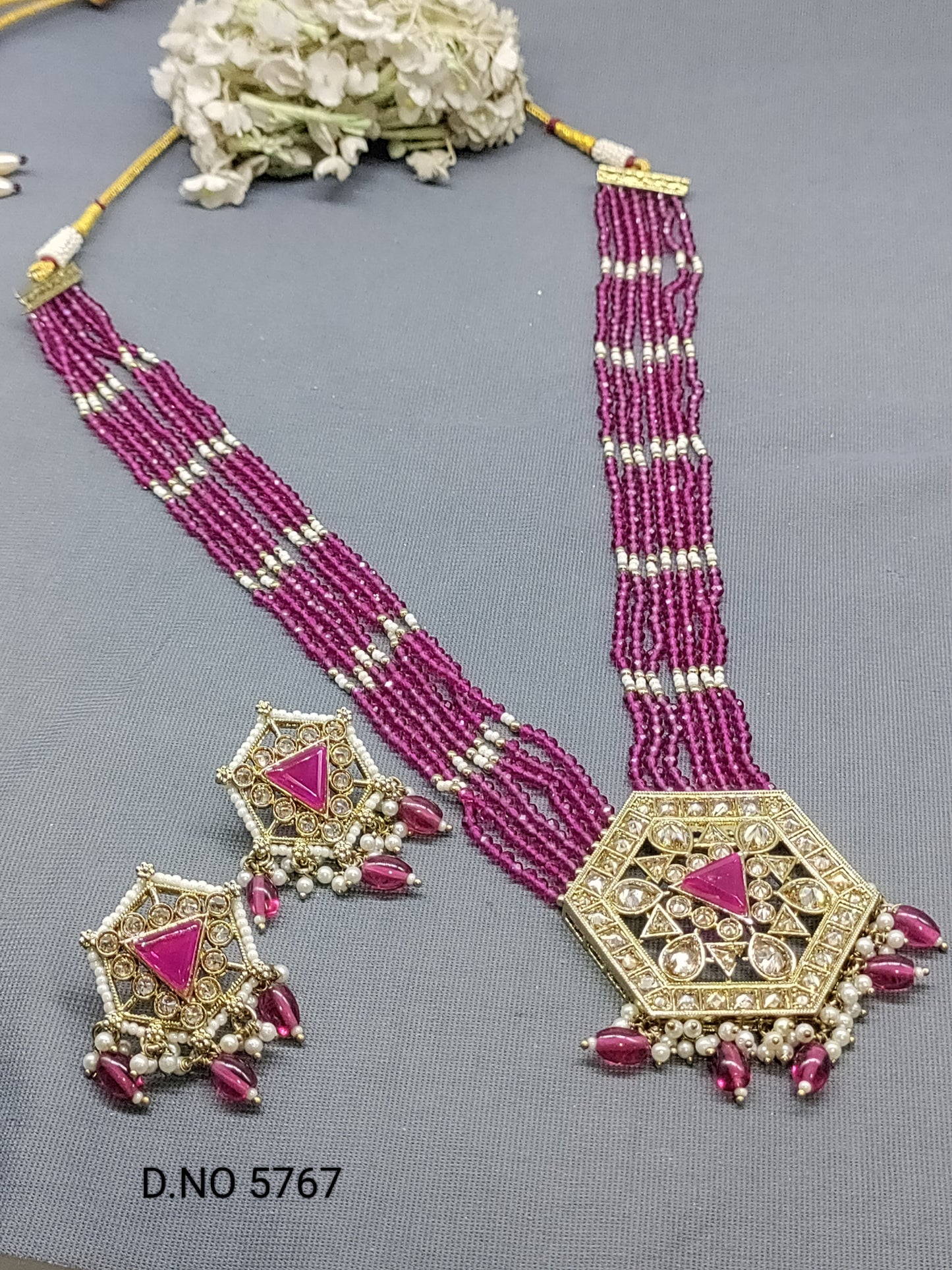 Polki Long Necklace Mehndi Set Sku-5767 B3 rchiecreation