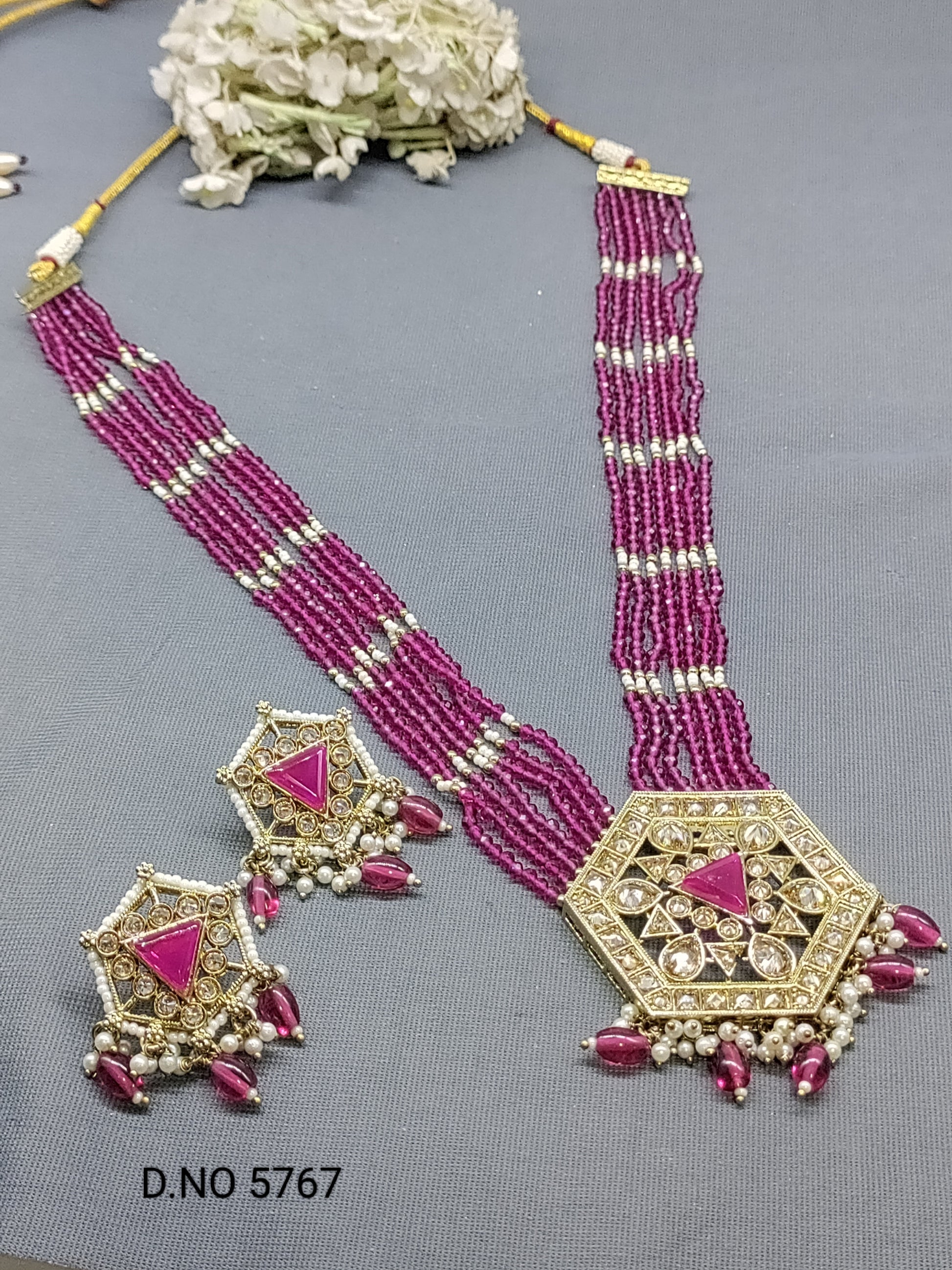 Polki Long Necklace Mehndi Set Sku-5767 B3 rchiecreation