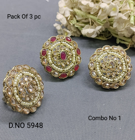 Polki Mehandi Finger Ring Combo Sku 5948 rchiecreation