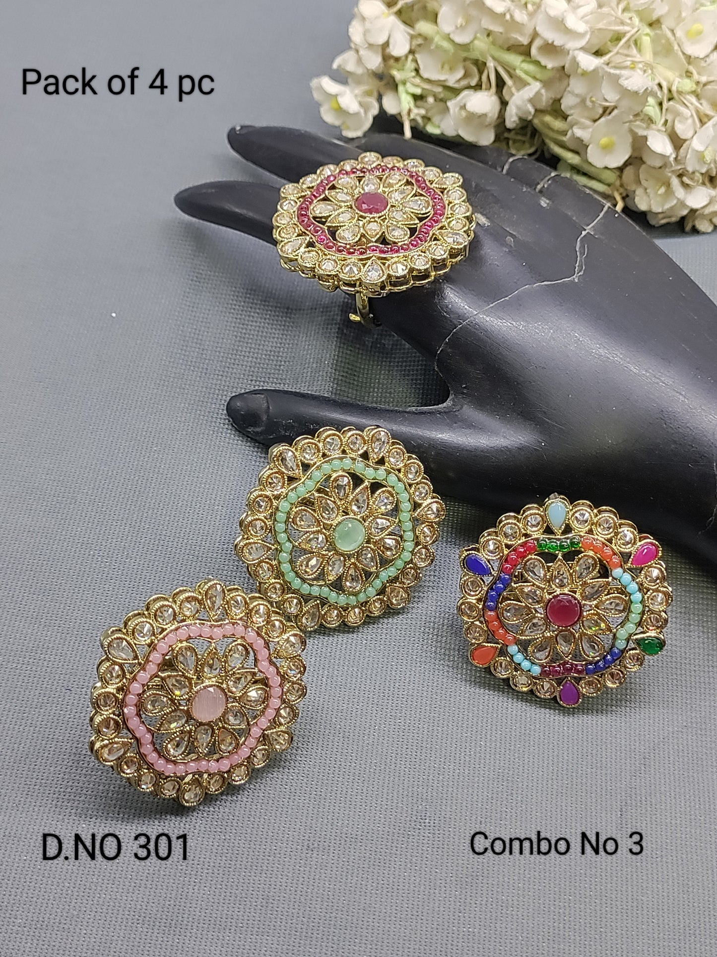 Polki Mehandi Finger Ring Combo Sku 301 rchiecreation