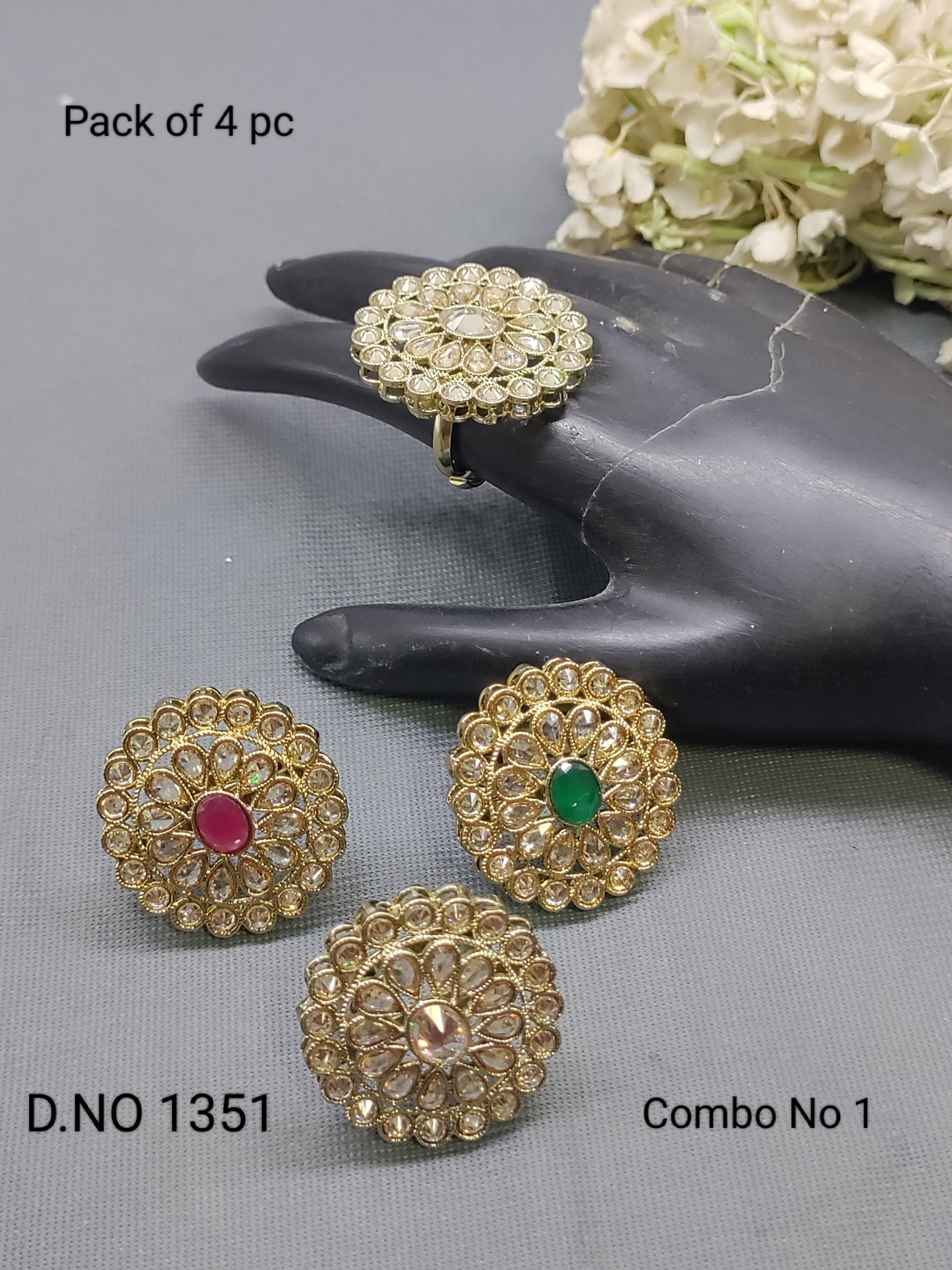 Polki Mehandi Finger Ring Combo Sku 1351 rchiecreation