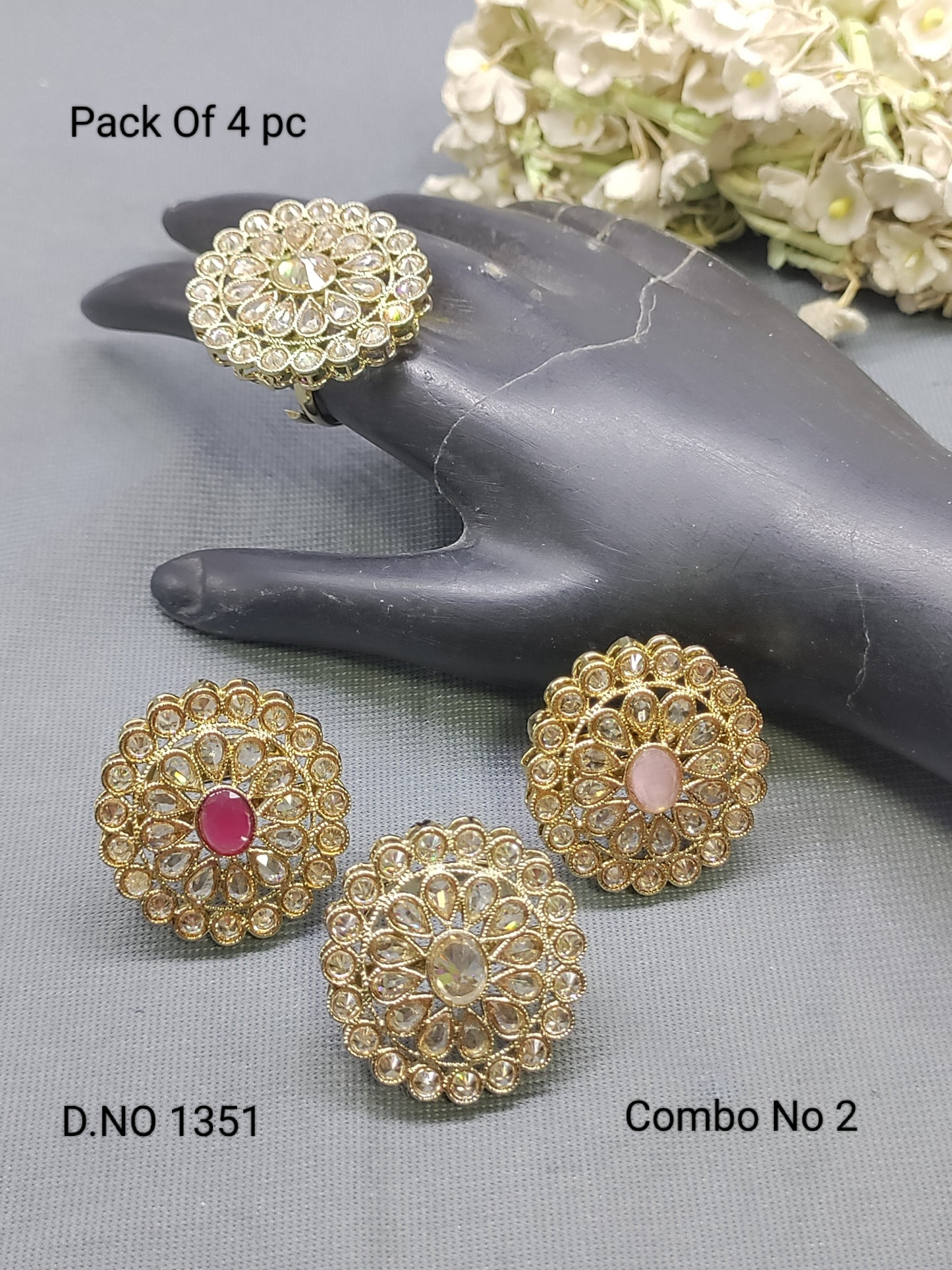 Polki Mehandi Finger Ring Combo Sku 1351 rchiecreation