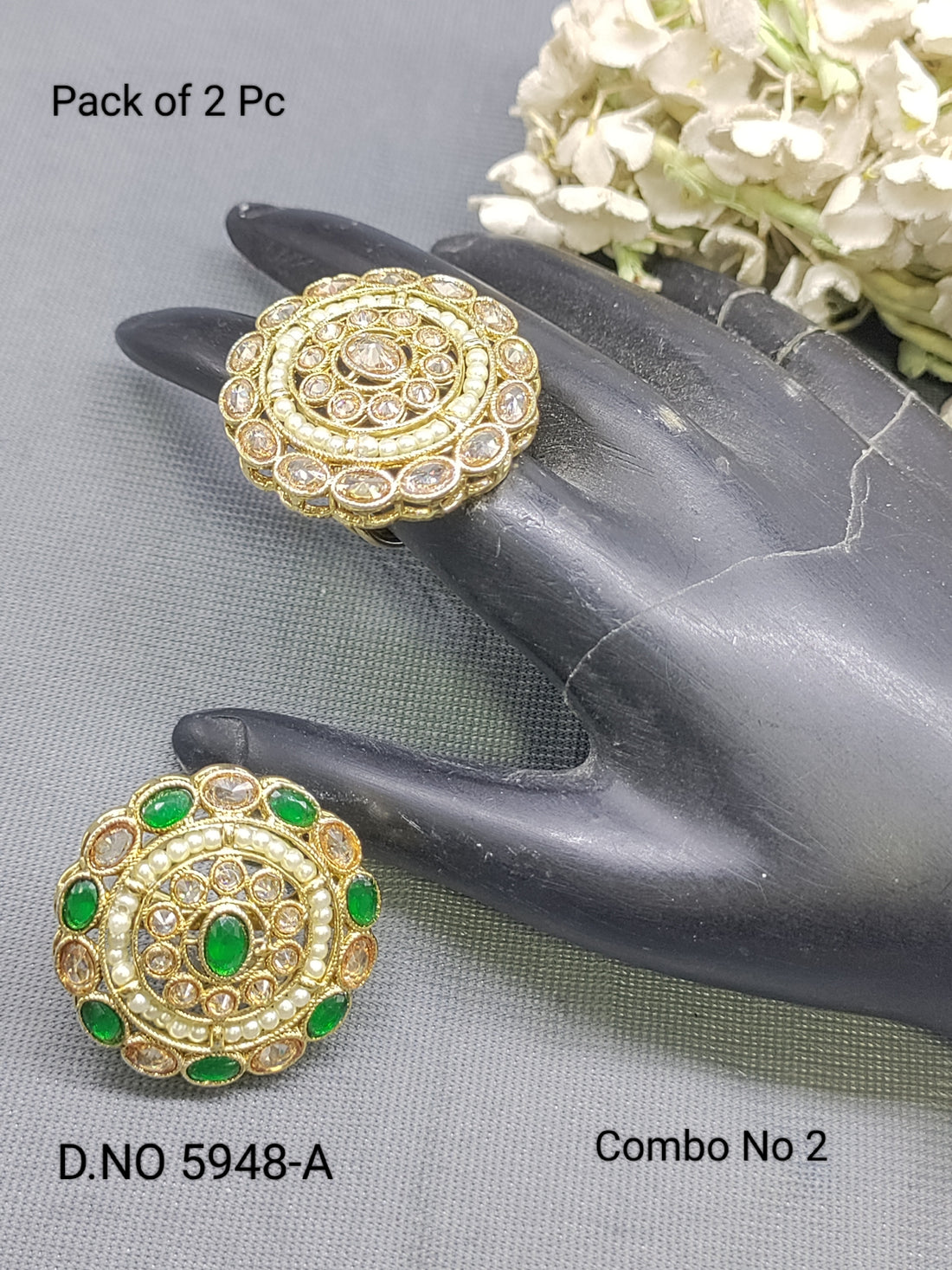 Polki Mehandi Finger Ring Sku 5948-A rchiecreation