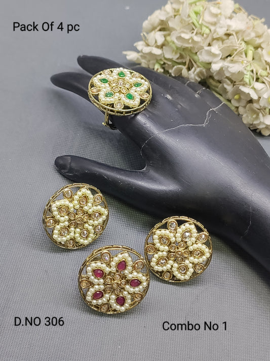 Polki Mehandi Finger Ring Combo Sku 306 rchiecreation