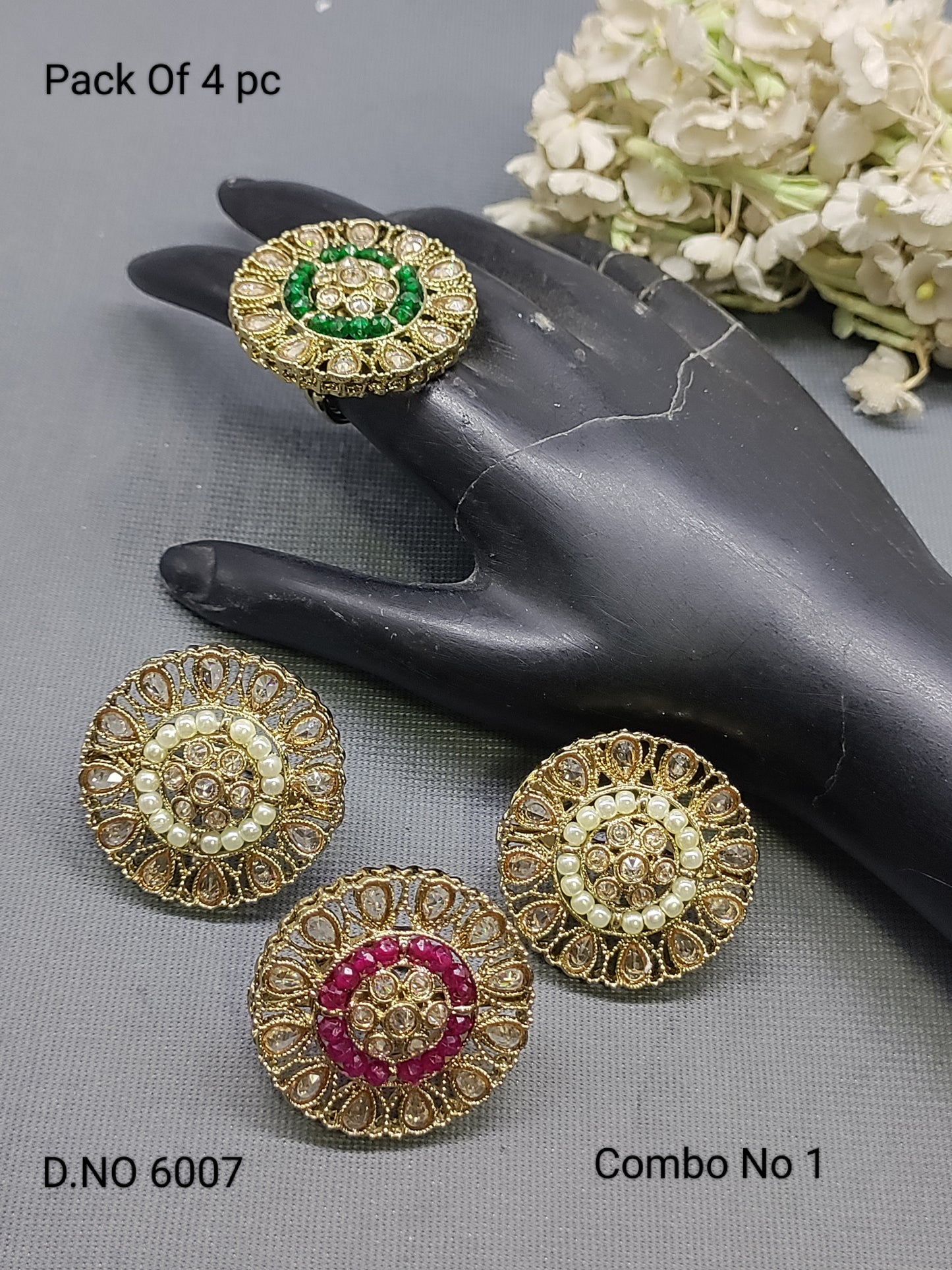 Polki Mehandi Finger Ring Combo Sku 6007 rchiecreation