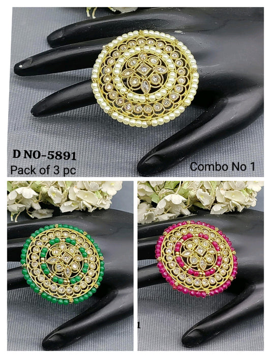 Polki Mehandi Finger Ring Combo Sku 5891 rchiecreation