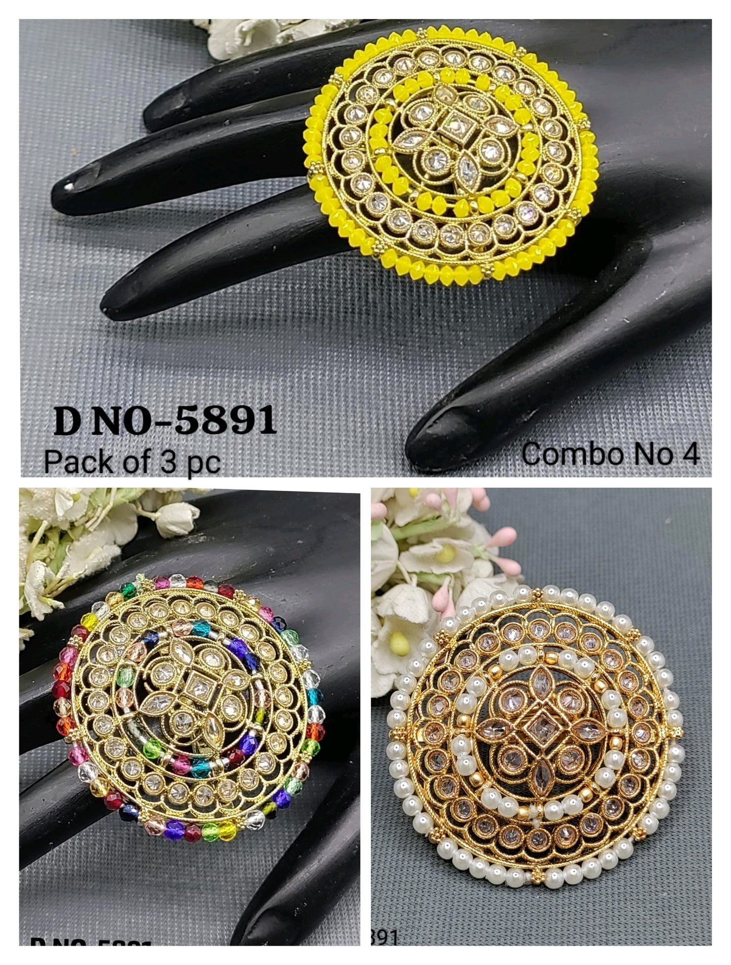 Polki Mehandi Finger Ring Combo Sku 5891 rchiecreation