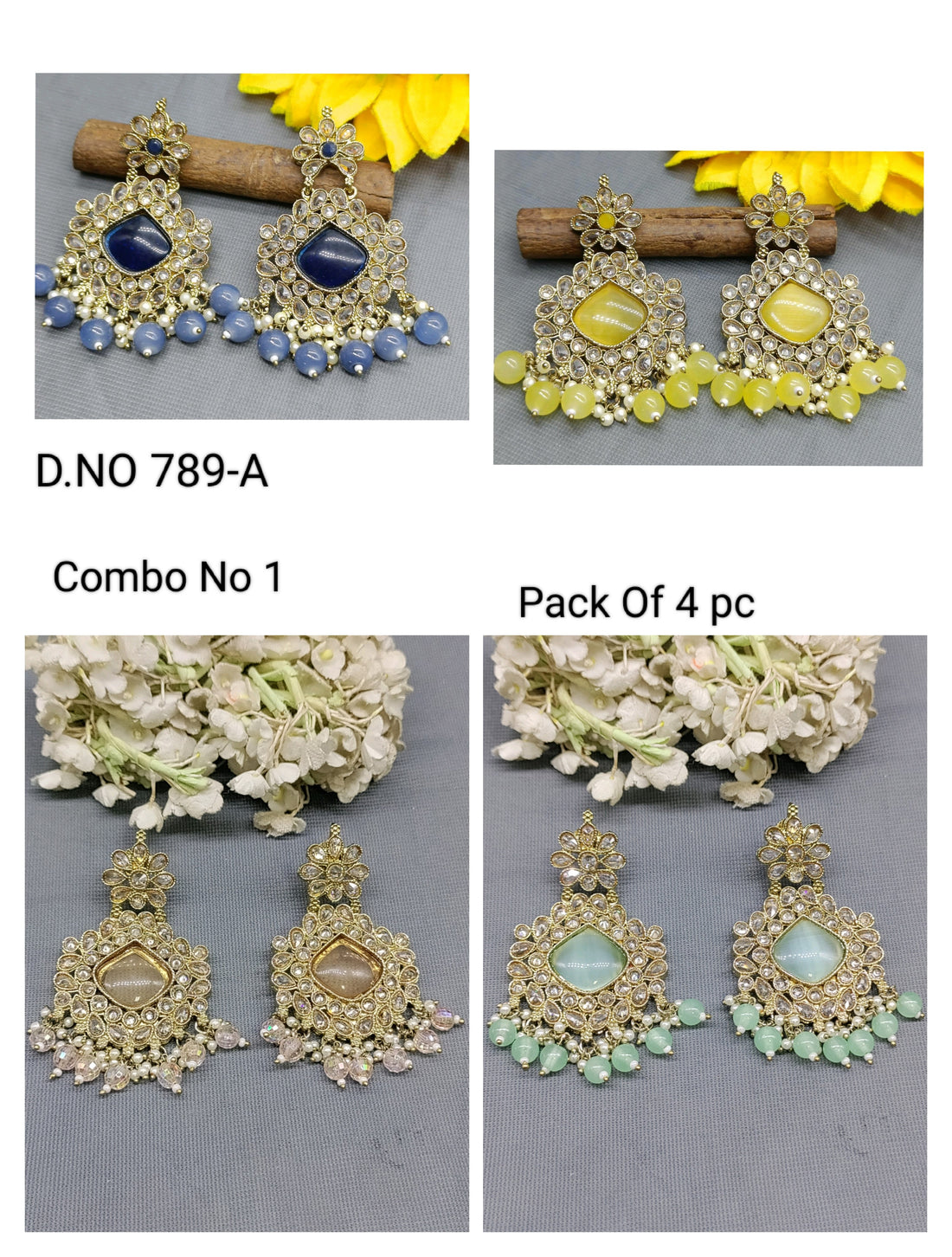 Polki Mehandi Earring Combo Sku 789-A rchiecreation