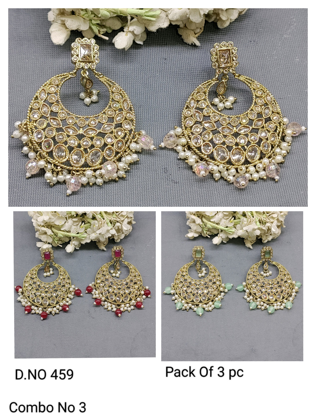 Polki Mehandi Earring Combo Sku 459 rchiecreation
