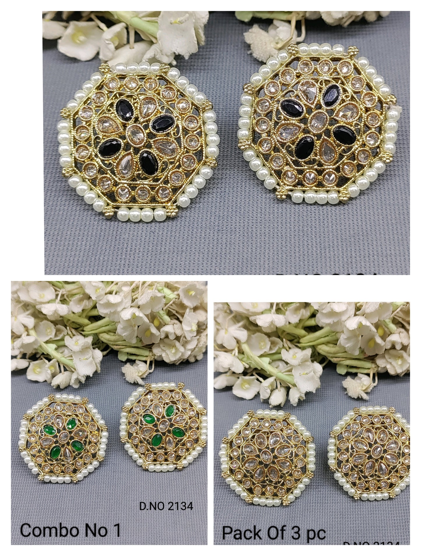 Polki Mehandi Tops & Stud Earrings Combo Sku 2134 rchiecreation