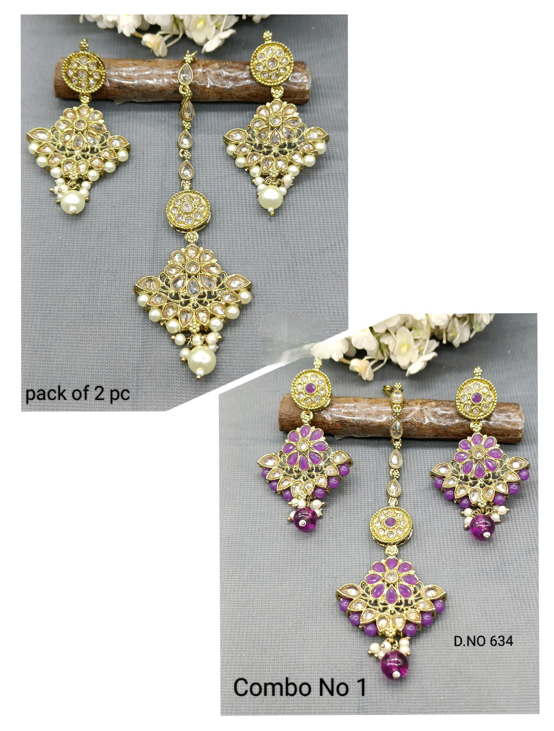 Polki Mehandi Earring & Tica Combo Sku 634 rchiecreation