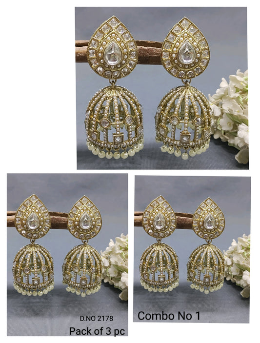 White Polki Mehandi Jhumki Earring Sku 2178 rchiecreation